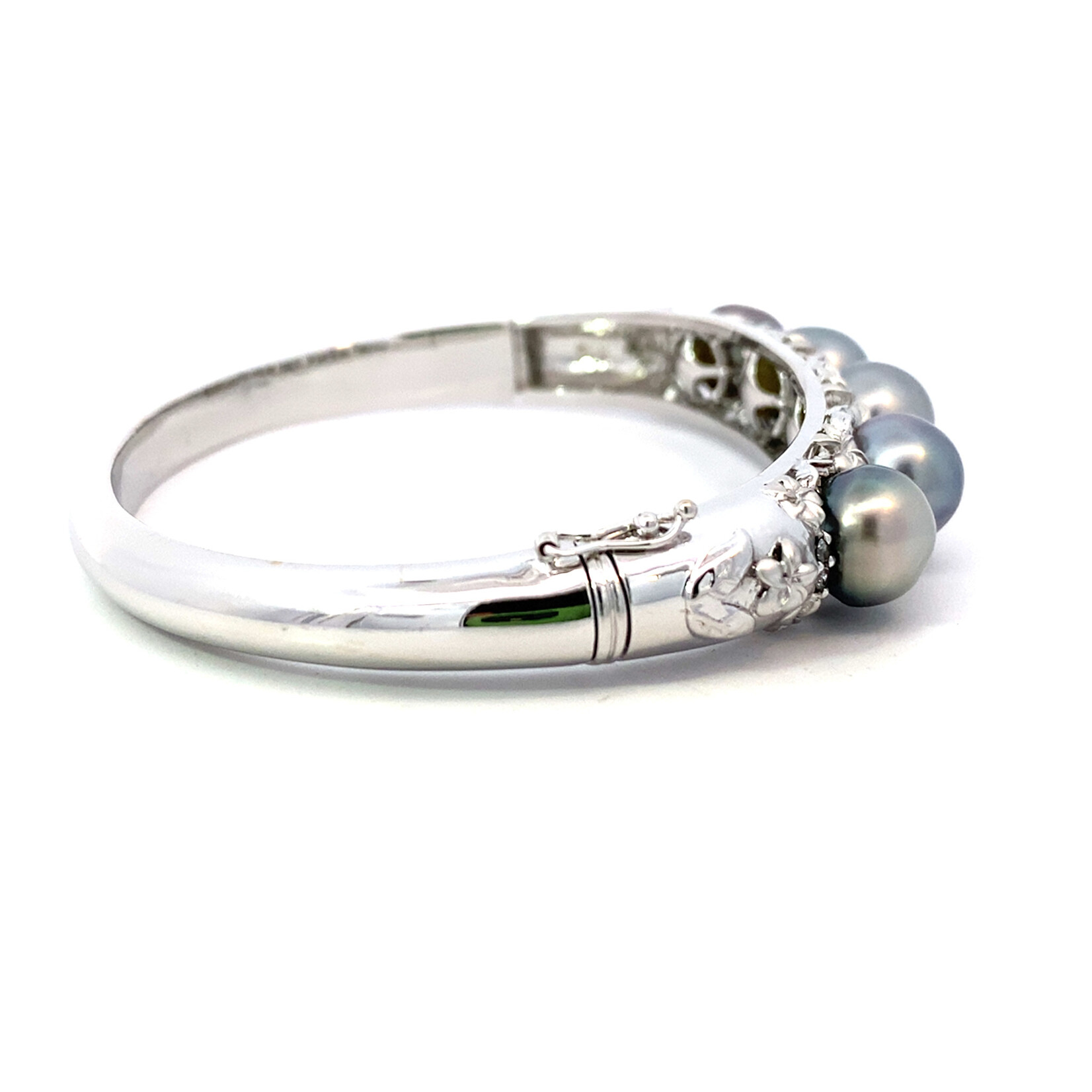 18K White Gold Multi Tahitian Plumeria Hinge Bracelet