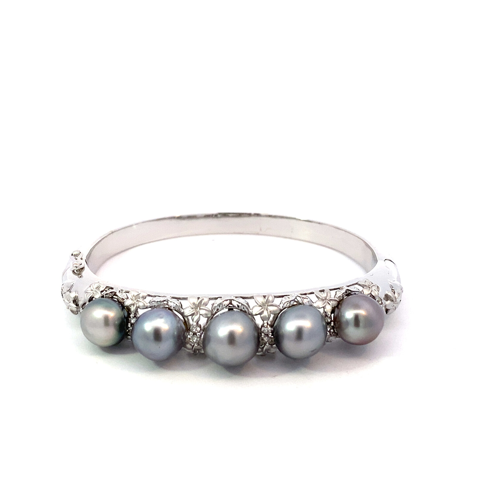 18K White Gold Multi Tahitian Plumeria Hinge Bracelet