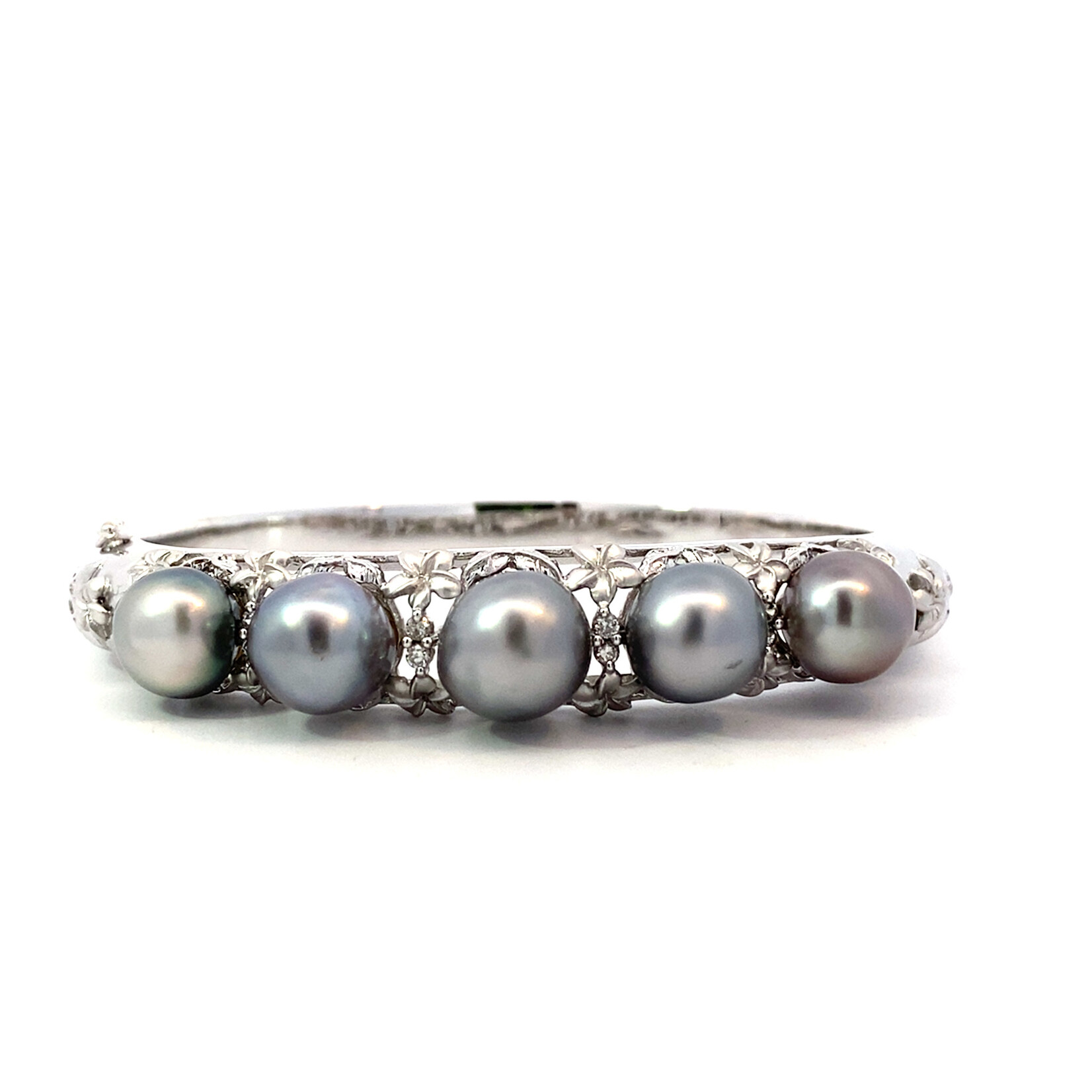 18K White Gold Multi Tahitian Plumeria Hinge Bracelet