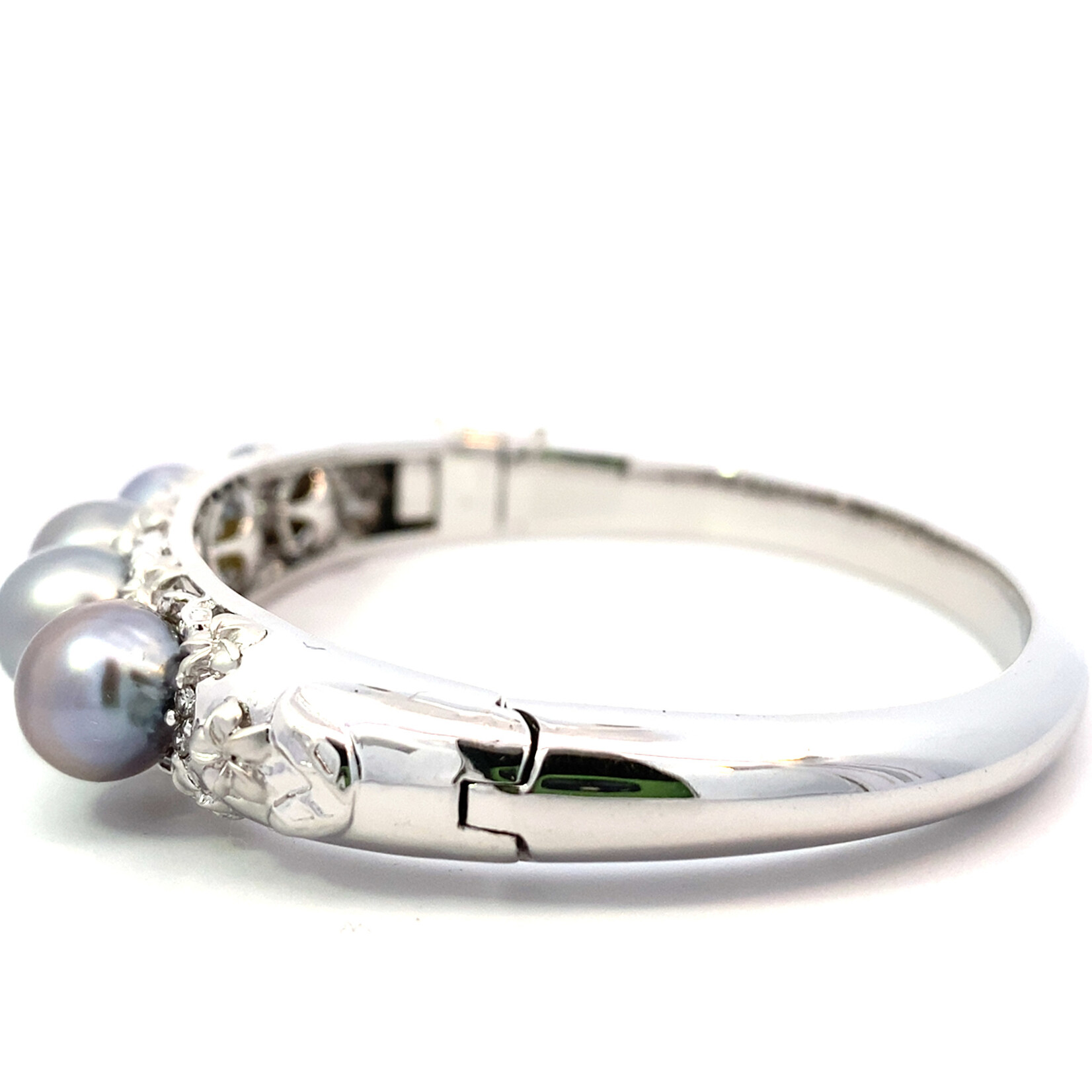 18K White Gold Multi Tahitian Plumeria Hinge Bracelet