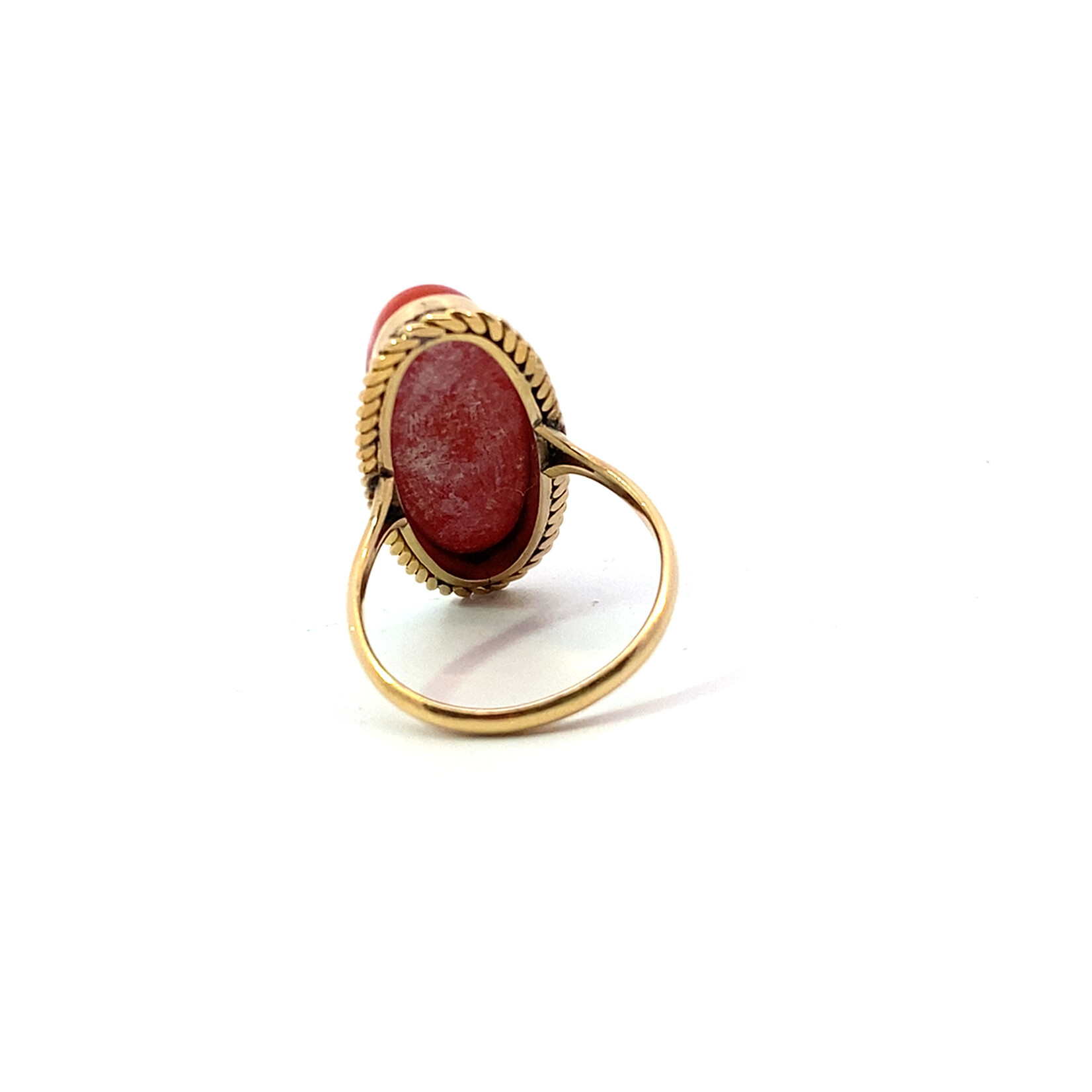 18K Yellow Gold Red Coral Marquise Ring sz6