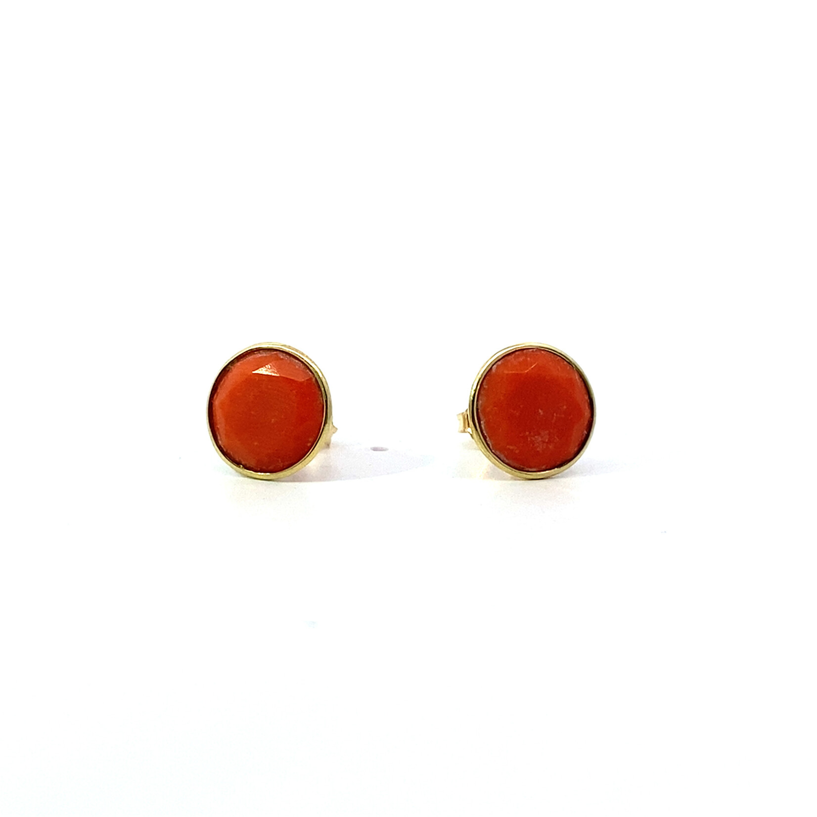 18K Yellow Gold Vintage T&Co Coral Studs with 14" Coral Necklace Set
