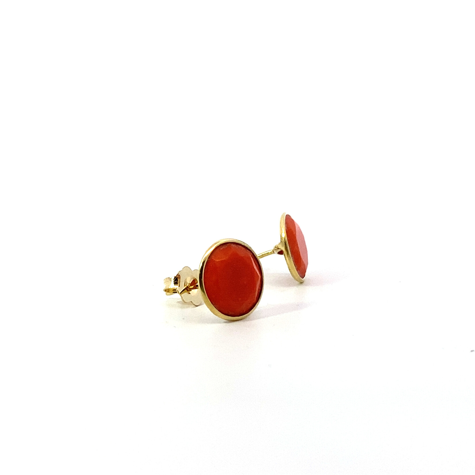 18K Yellow Gold Vintage T&Co Coral Studs with 14" Coral Necklace Set