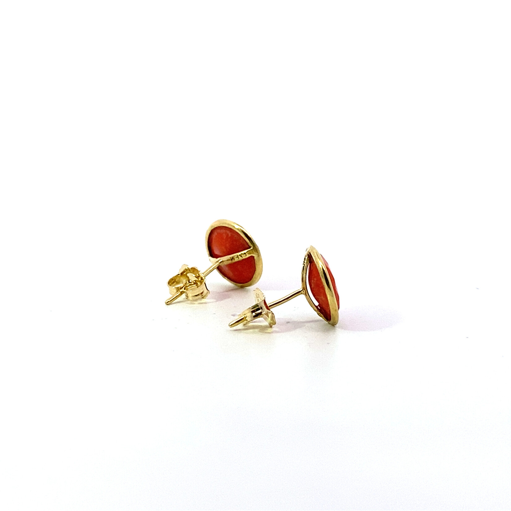 18K Yellow Gold Vintage T&Co Coral Studs with 14" Coral Necklace Set
