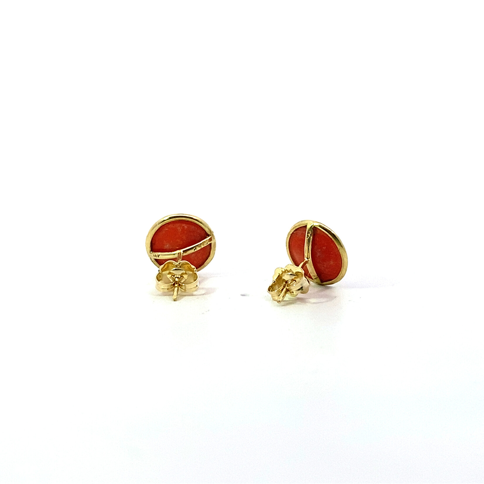 18K Yellow Gold Vintage T&Co Coral Studs with 14" Coral Necklace Set
