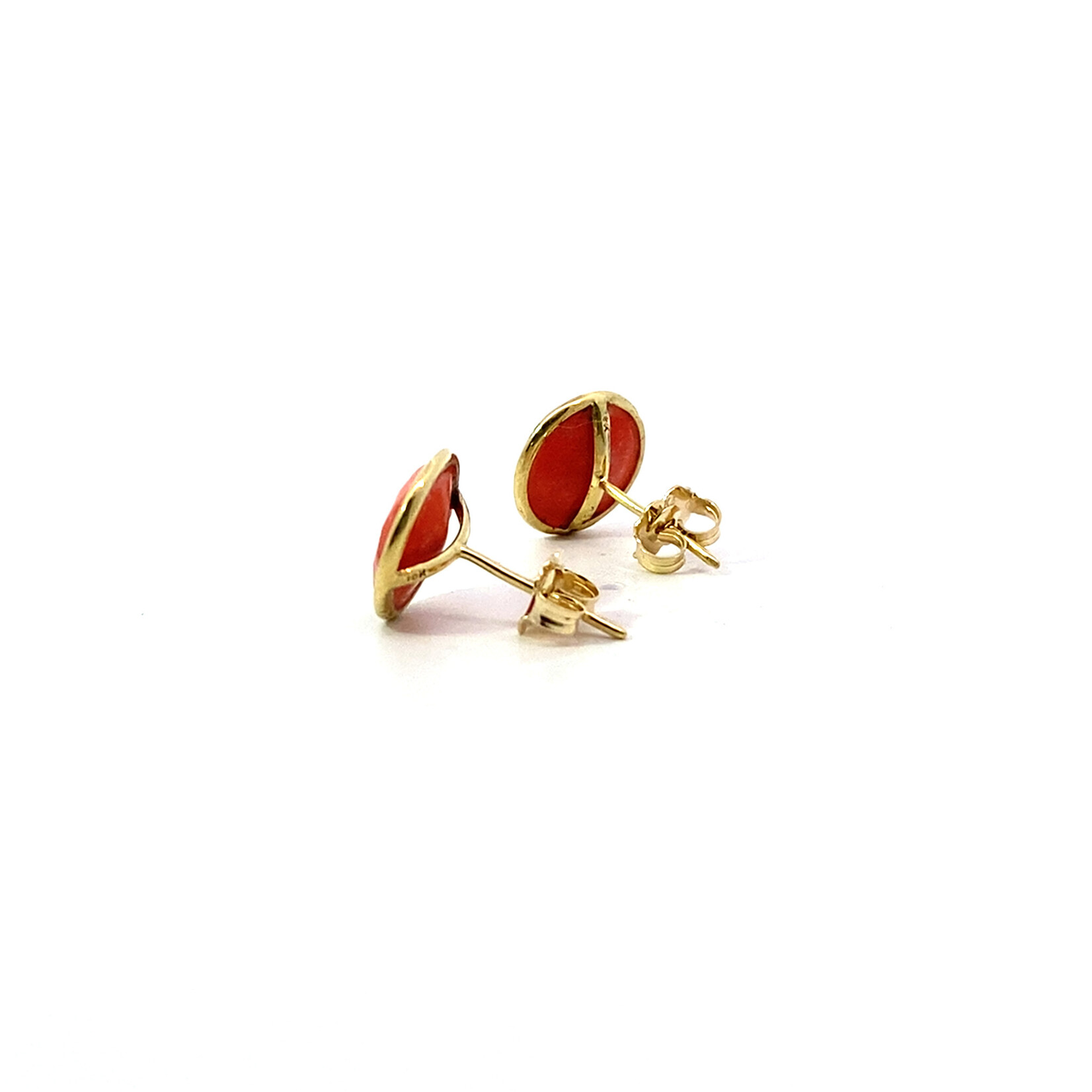 18K Yellow Gold Vintage T&Co Coral Studs with 14" Coral Necklace Set