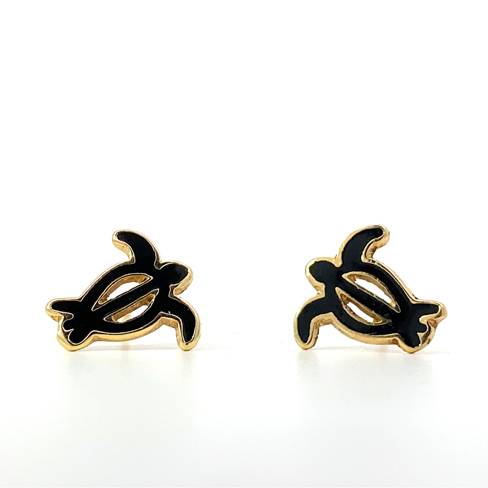 14K Yellow Gold Honu with Black Enamel Post Earrings