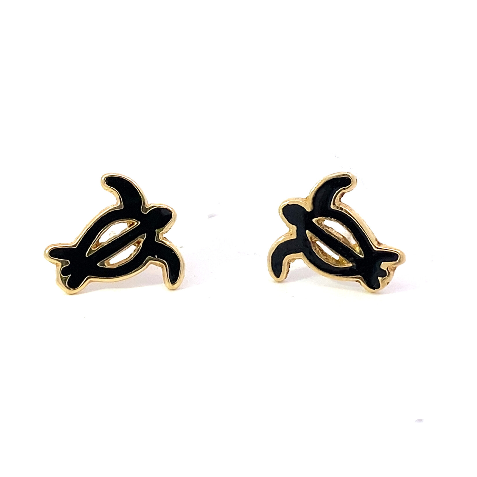 14K Yellow Gold Honu with Black Enamel Post Earrings
