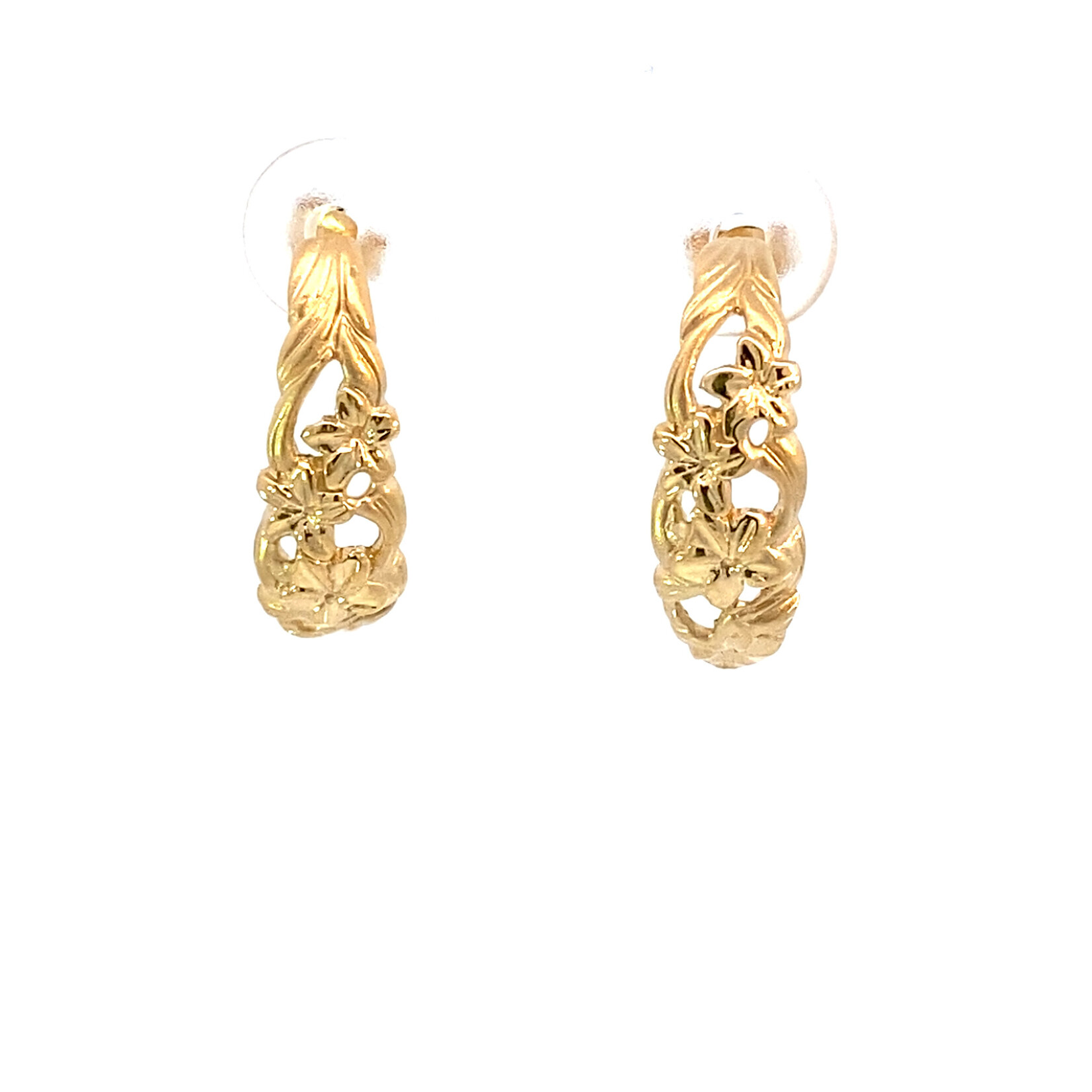 14K Yellow Gold J hoops with Plumeria