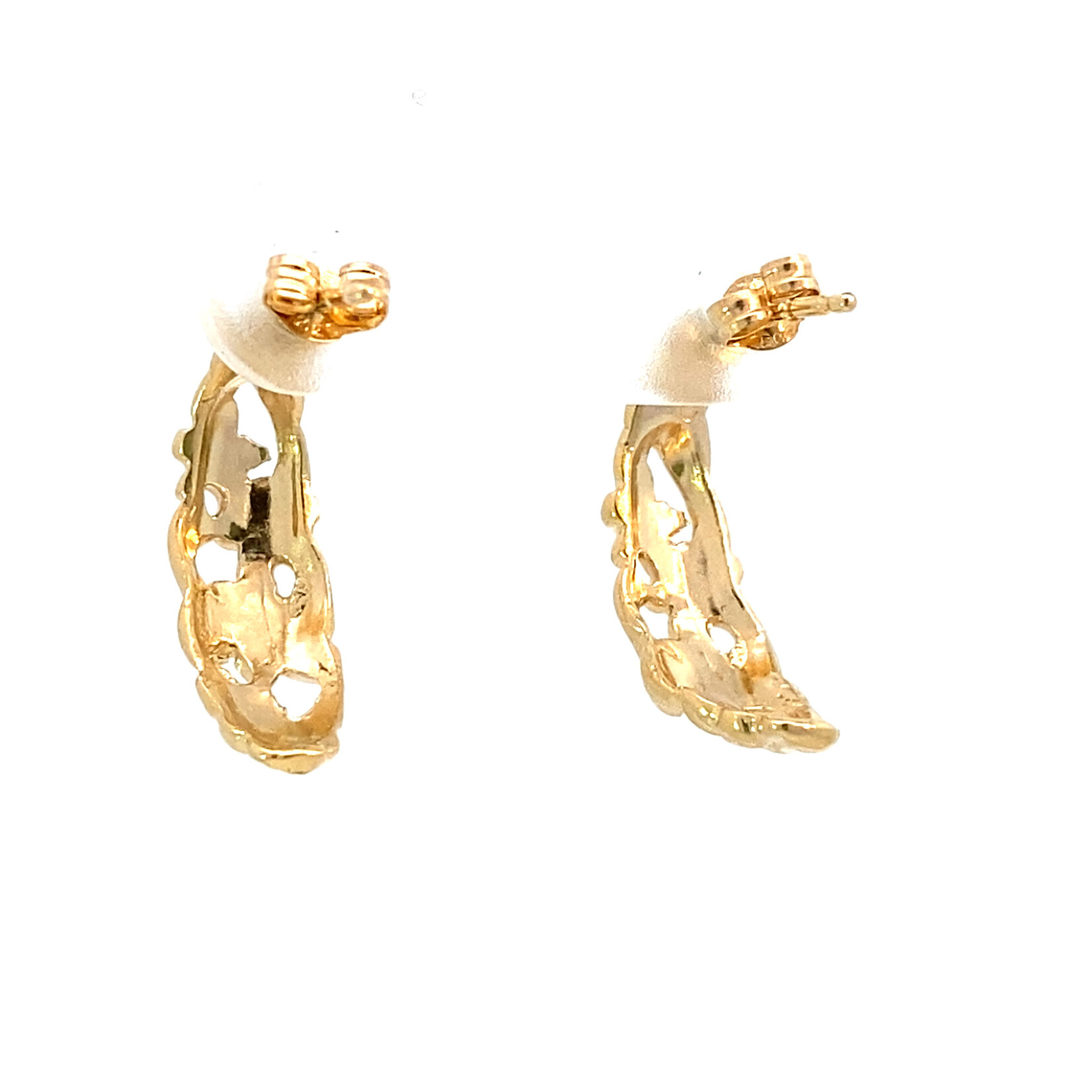 14K Yellow Gold J hoops with Plumeria