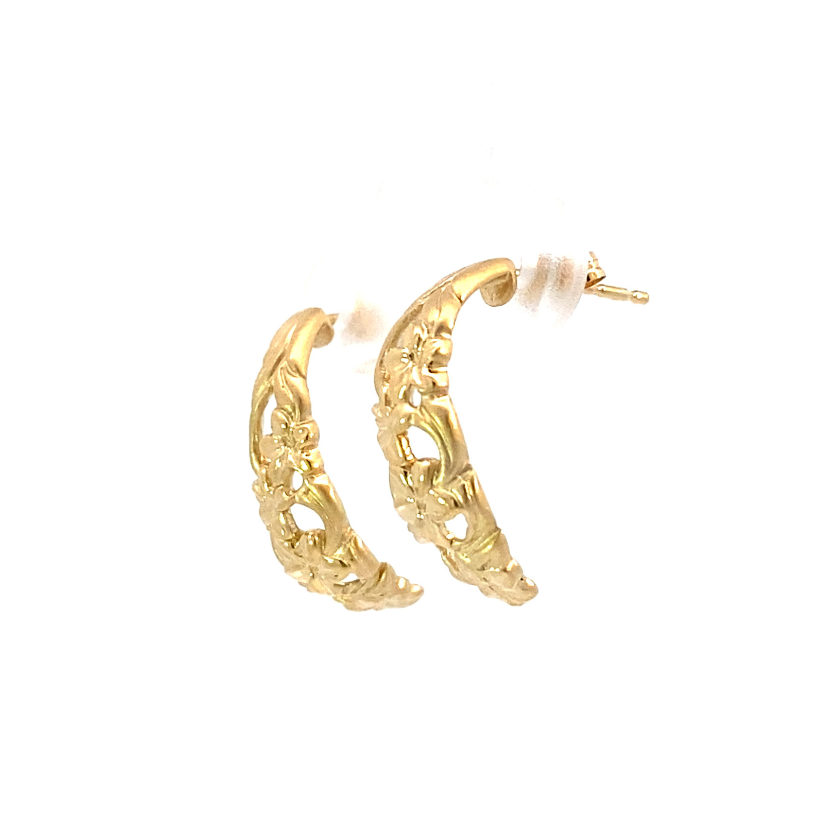 14K Yellow Gold J hoops with Plumeria