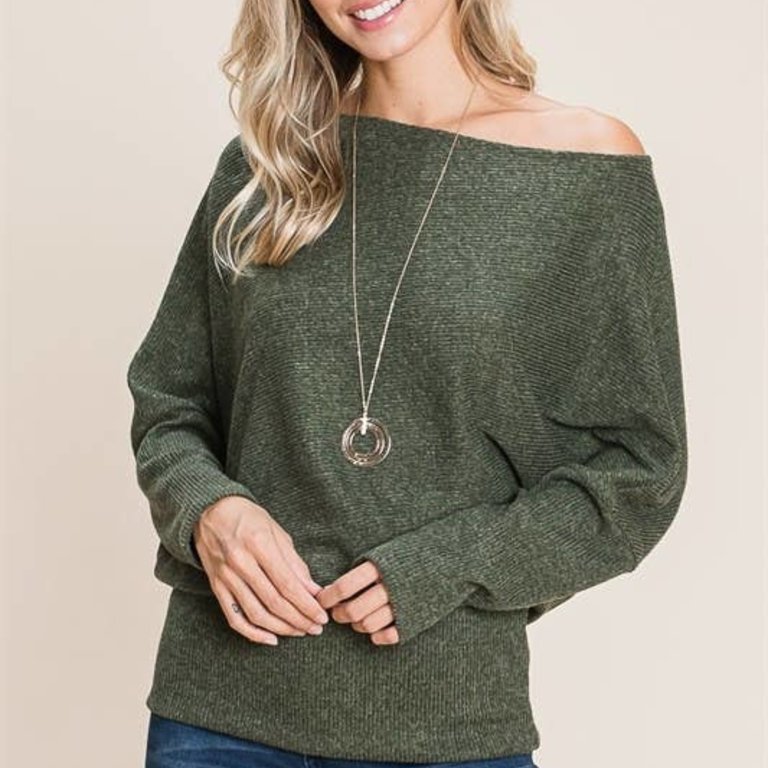 Emerald Plus Size Solid Ribbed Brush Off Shoulder Top