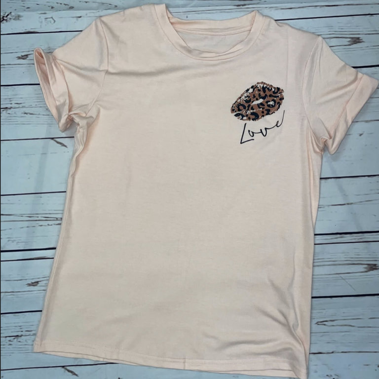dear-lover Leopard love rolled sleeve tshirt