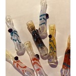 3.5” Striped Cut Design Colored Bead Glass Chillum