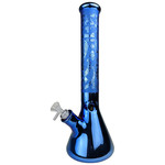 HS Wholesale 16” Heavy Electro Plated w/sand Blasted Decal - Beaker Water Pipe