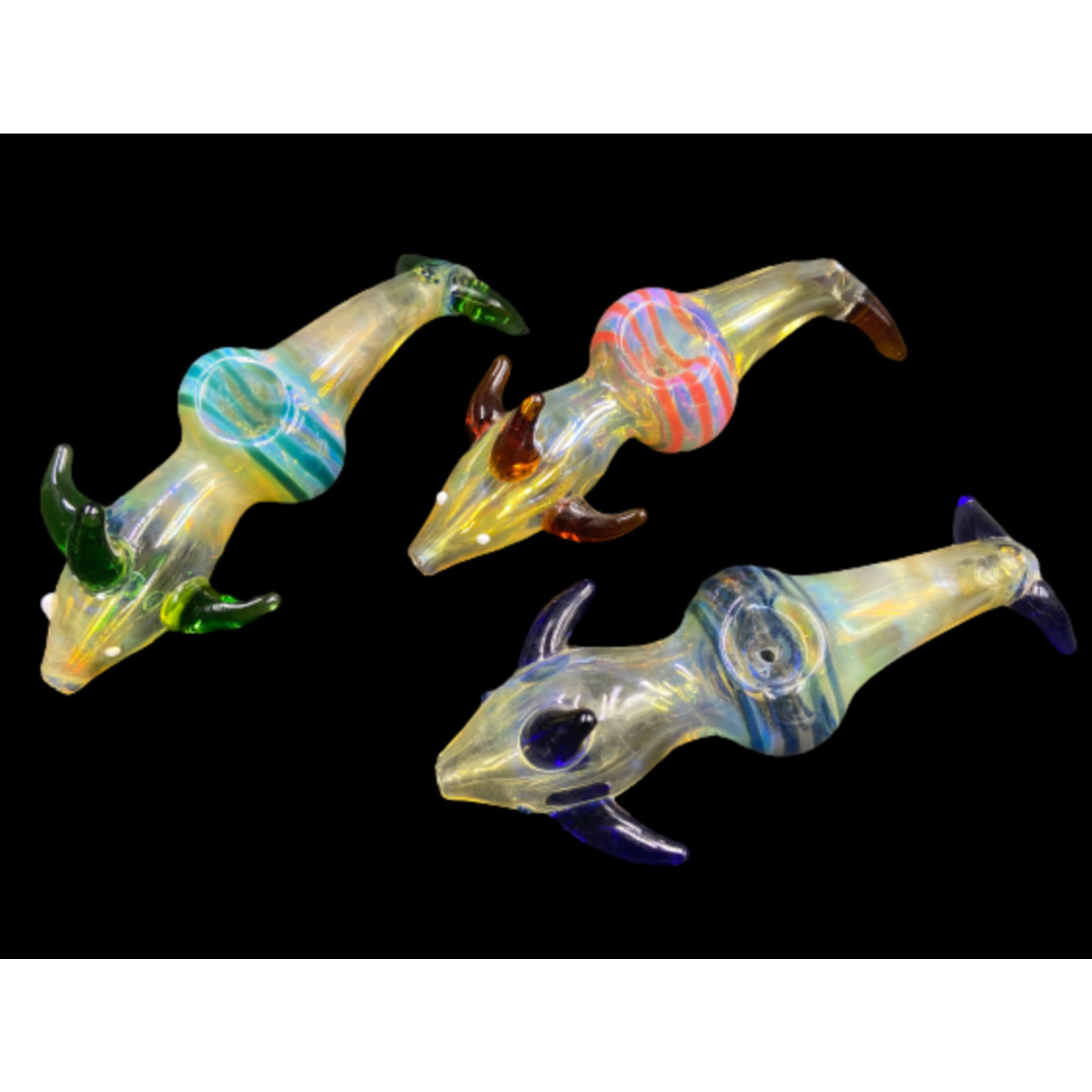 6.5” 120Gr. Colored Fumed Shark Animal Glass Pipe