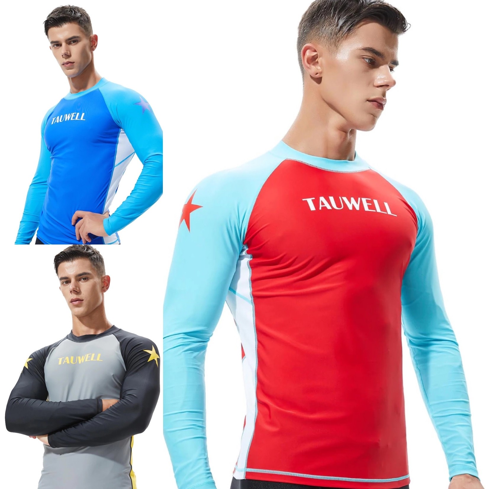 Tauwell TAUWELL Men’s Long Sleeve Rash Guard Surfing Shirt with Star