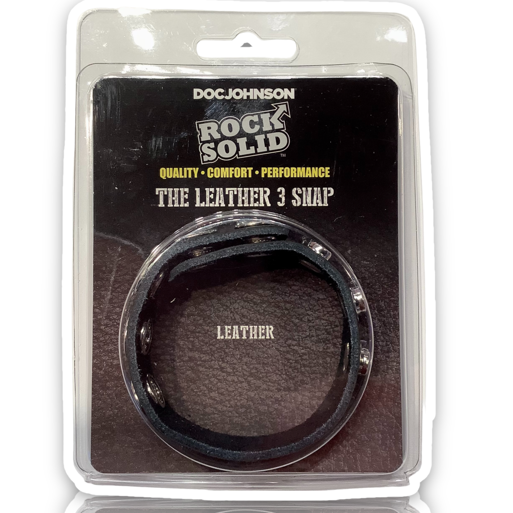 Rock Solid Rock Solid The Leather 3 Snap Adjustable Cock Ring - Black
