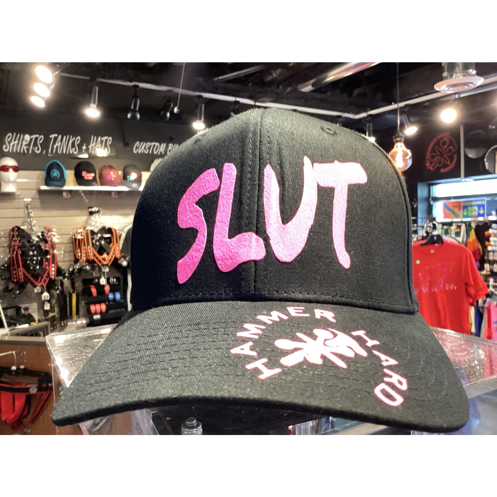 Jax Hammer Jax hammer made Slut hat black with  neon pink vinyl flex fit hat