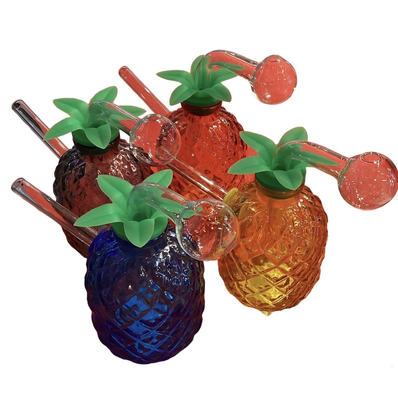 Select Distributors Pineapple Sniffer Oil Burner Bubbler w/ Leaf Grommet Premium Glass: Assorted Colors