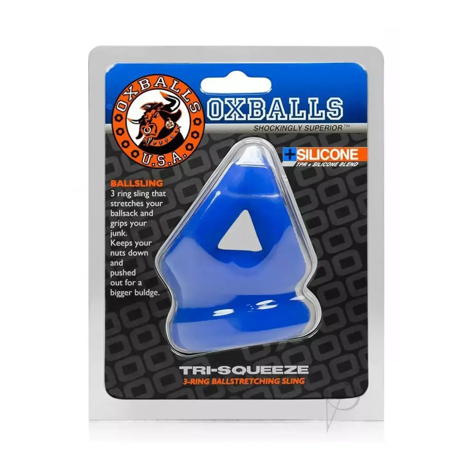 OX Balls Oxballs - Tri Squeeze Silicone Blend 3 Ring Ballstretching Sling - Blue