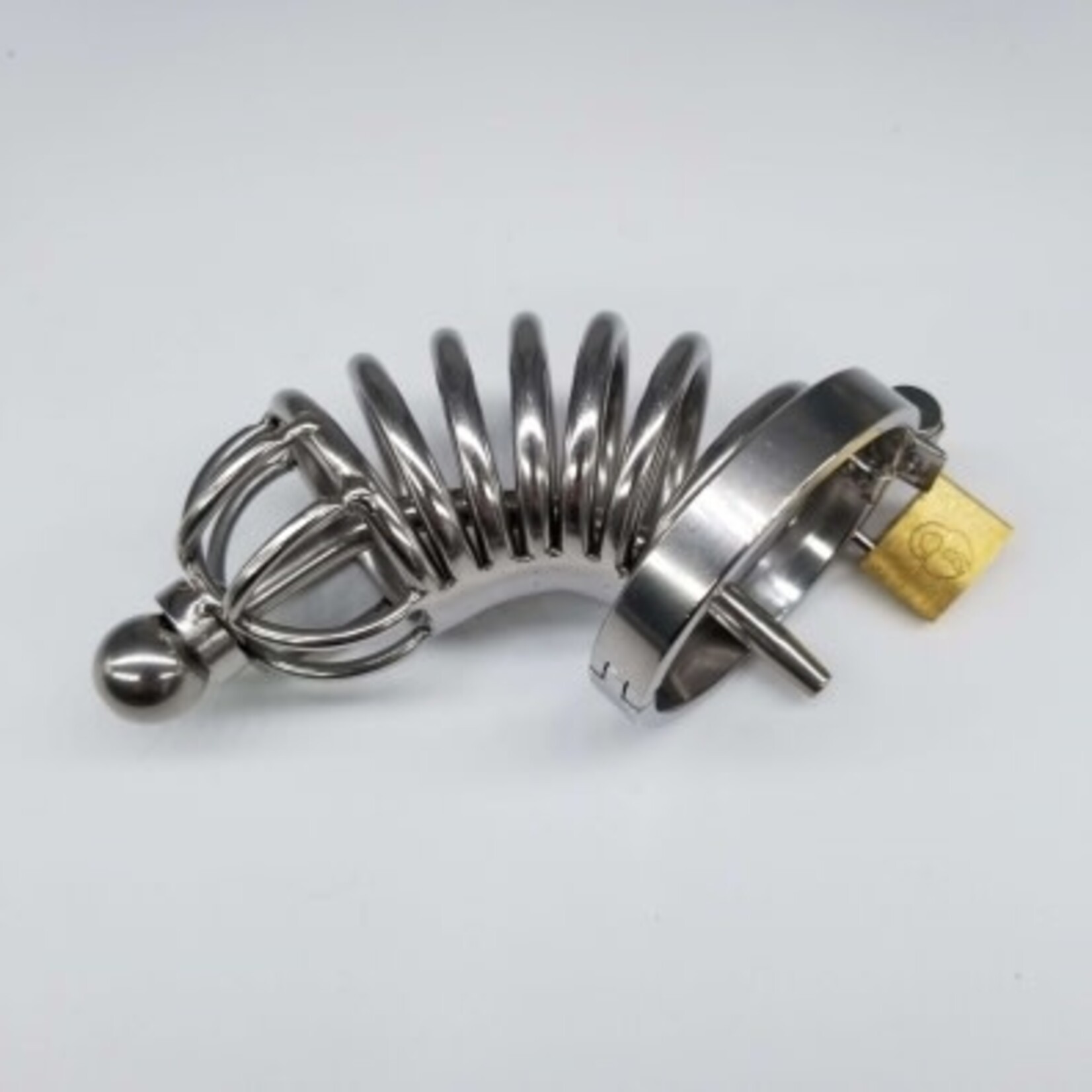 Kookie Kookie Long Ringed Metal Chastity Cage w/ Urethral Plug- Chrome