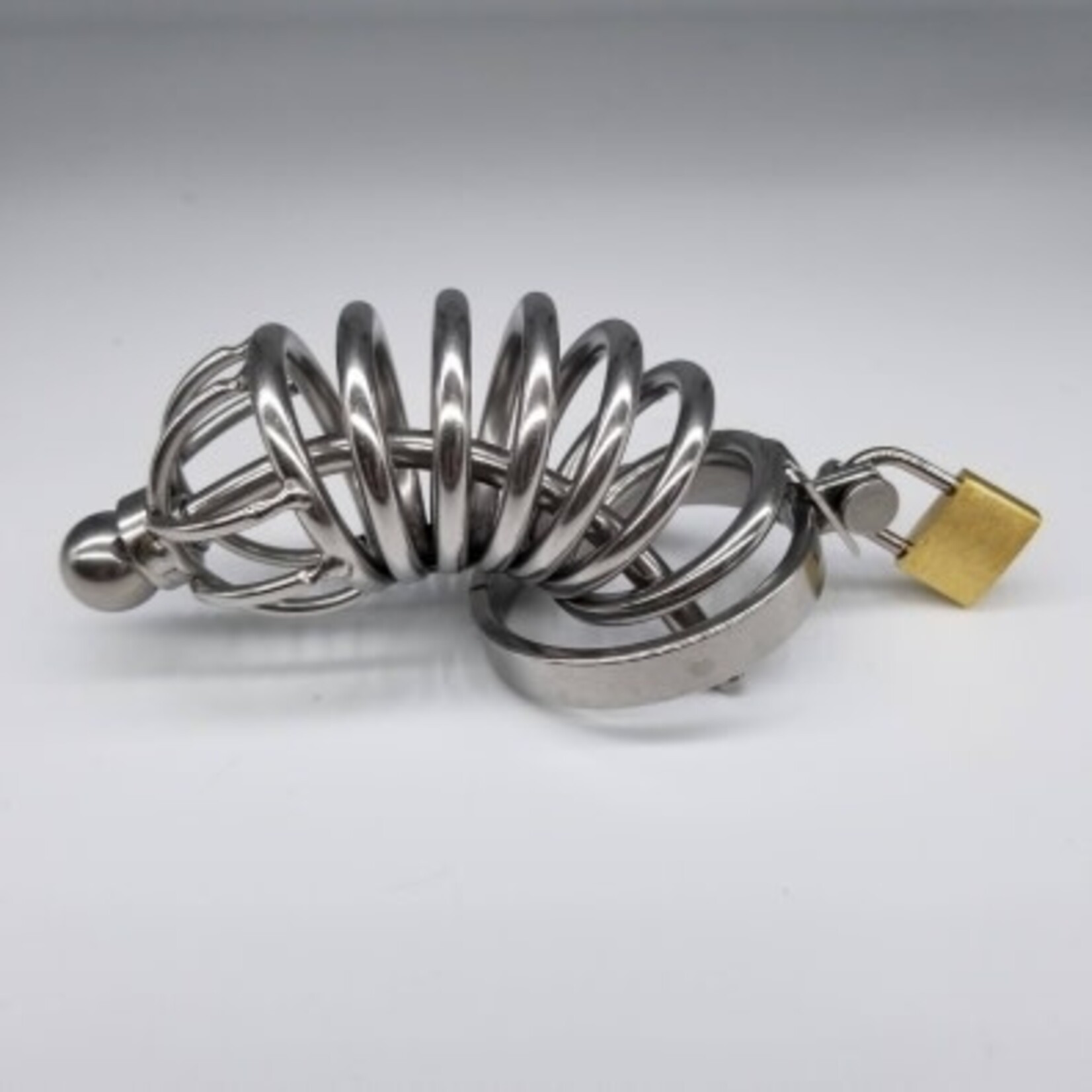 Kookie Kookie Long Ringed Metal Chastity Cage w/ Urethral Plug- Chrome