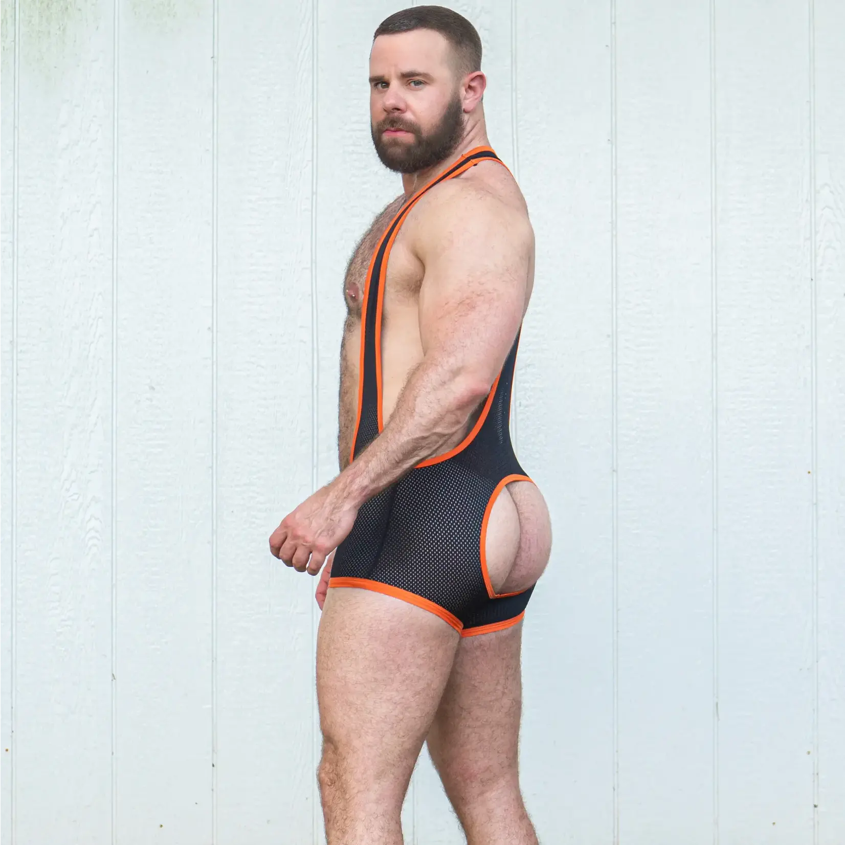 Gruff Pup Gruff Pup Mesh Pro Assless Singlet- Black/Orange