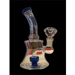 6” Top Curved Clear Beaker/Blue Perc Bubbler
