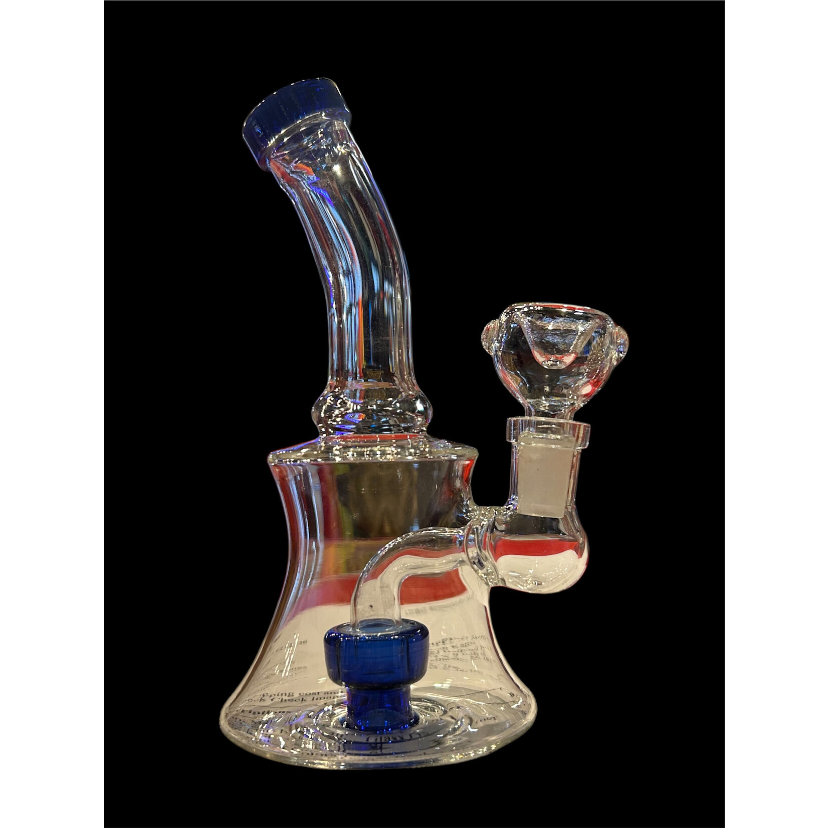 6” Top Curved Clear Beaker/Blue Perc Bubbler