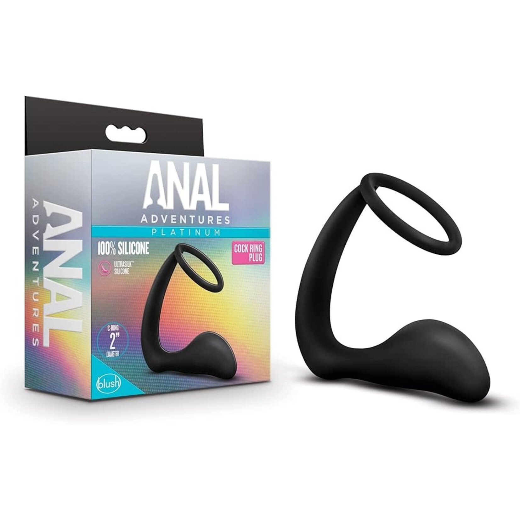 Blush Novelties Anal Adventures Platinum Silicone Cock Ring And Butt Plug - Black