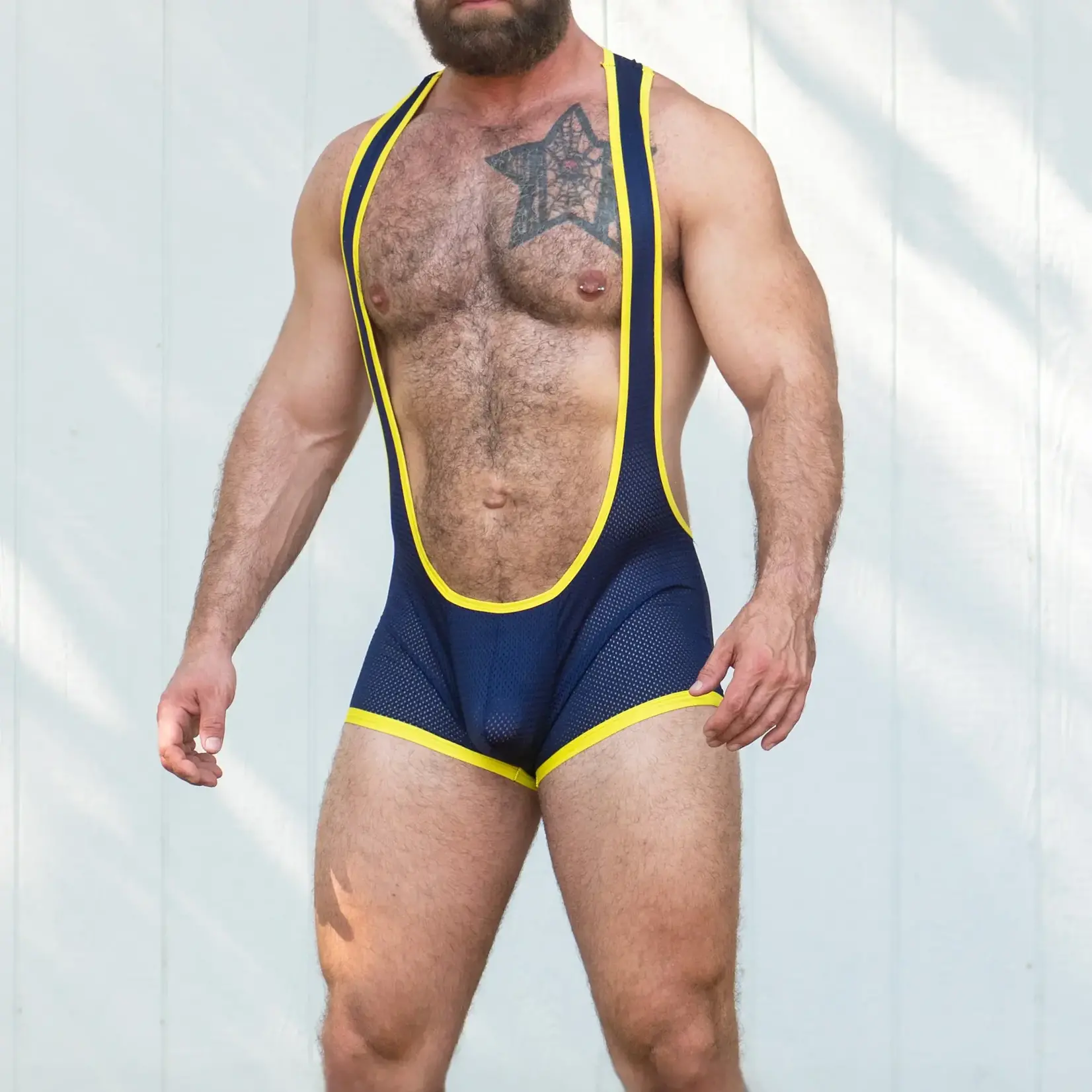 Gruff Pup Gruff Pup Mesh Pro Assless Singlet-Navy/Yellow