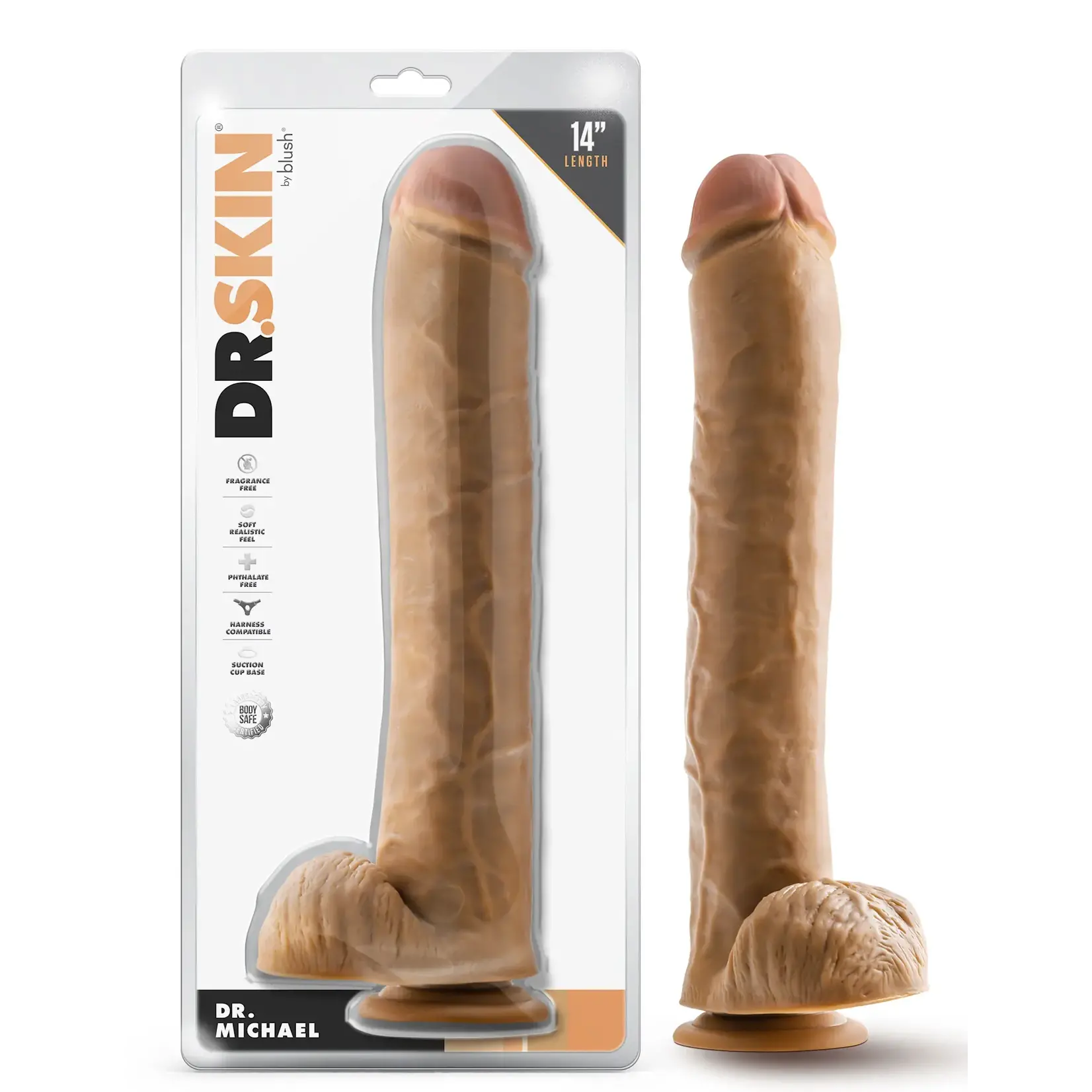 Blush Dr Skin - Dr Michael 14” Dildo w/balls - Tan