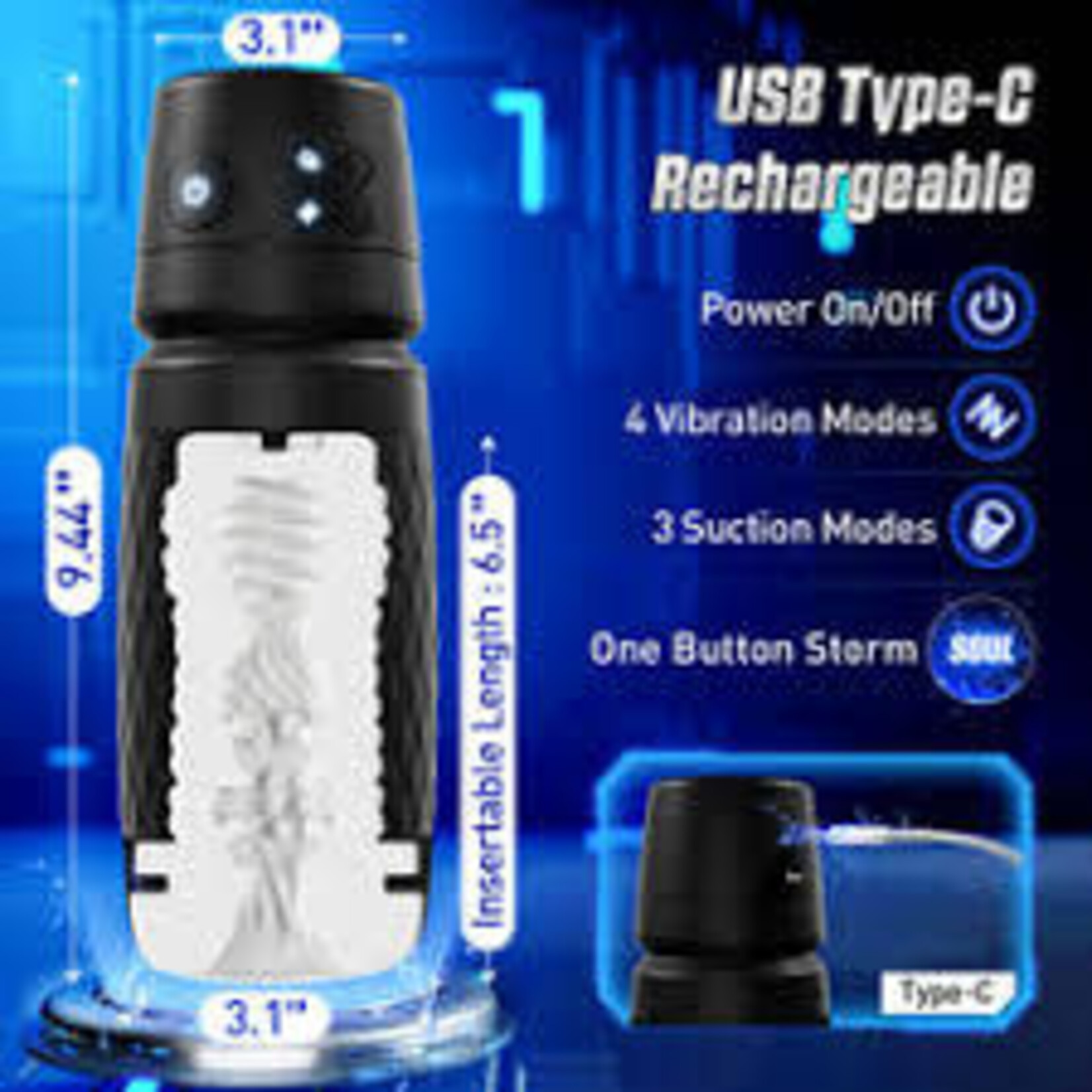 cyberskin Cyberskin The Warrior Male Masturbator Black