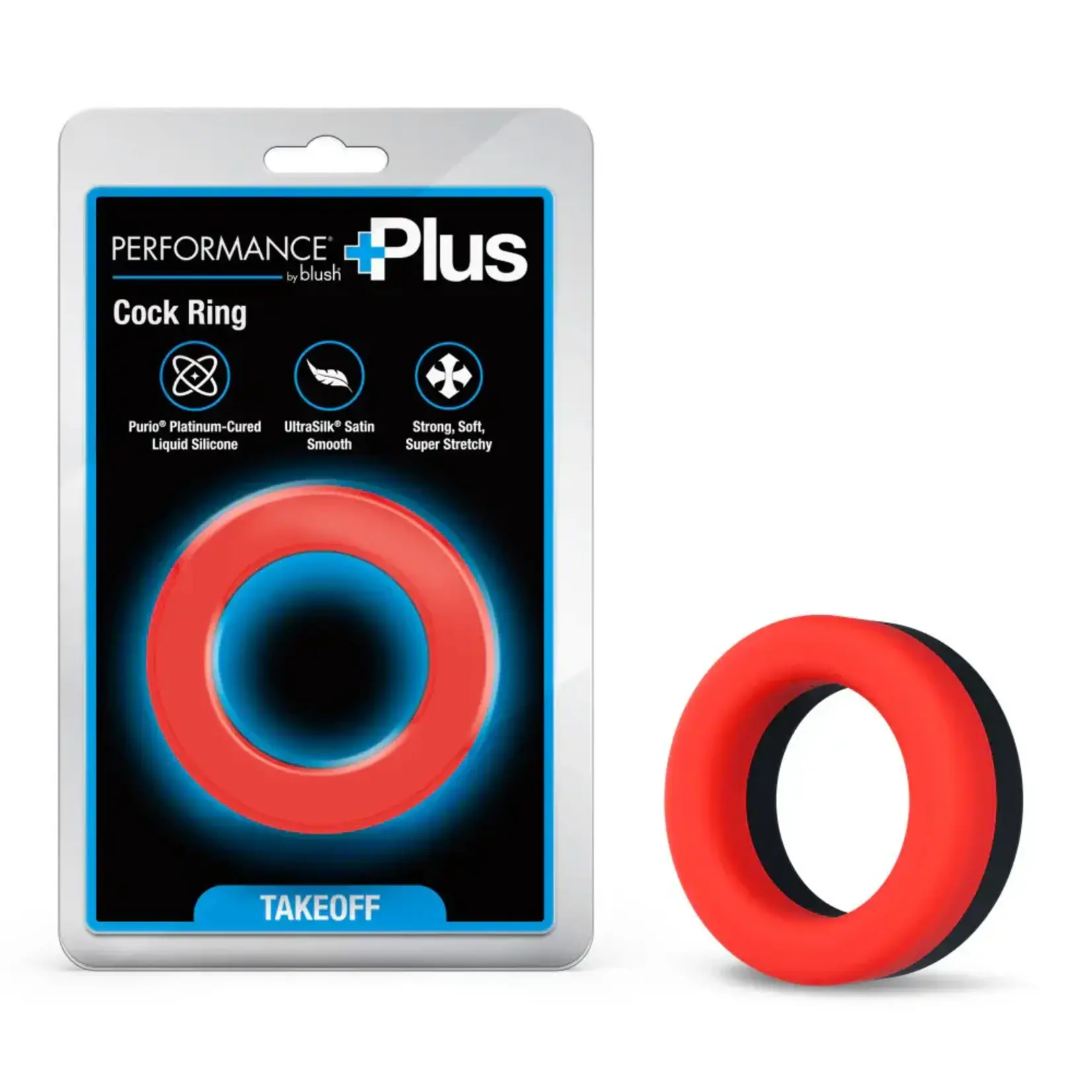 Blush Performance Plus Takeoff Cock Ring- Red/Black