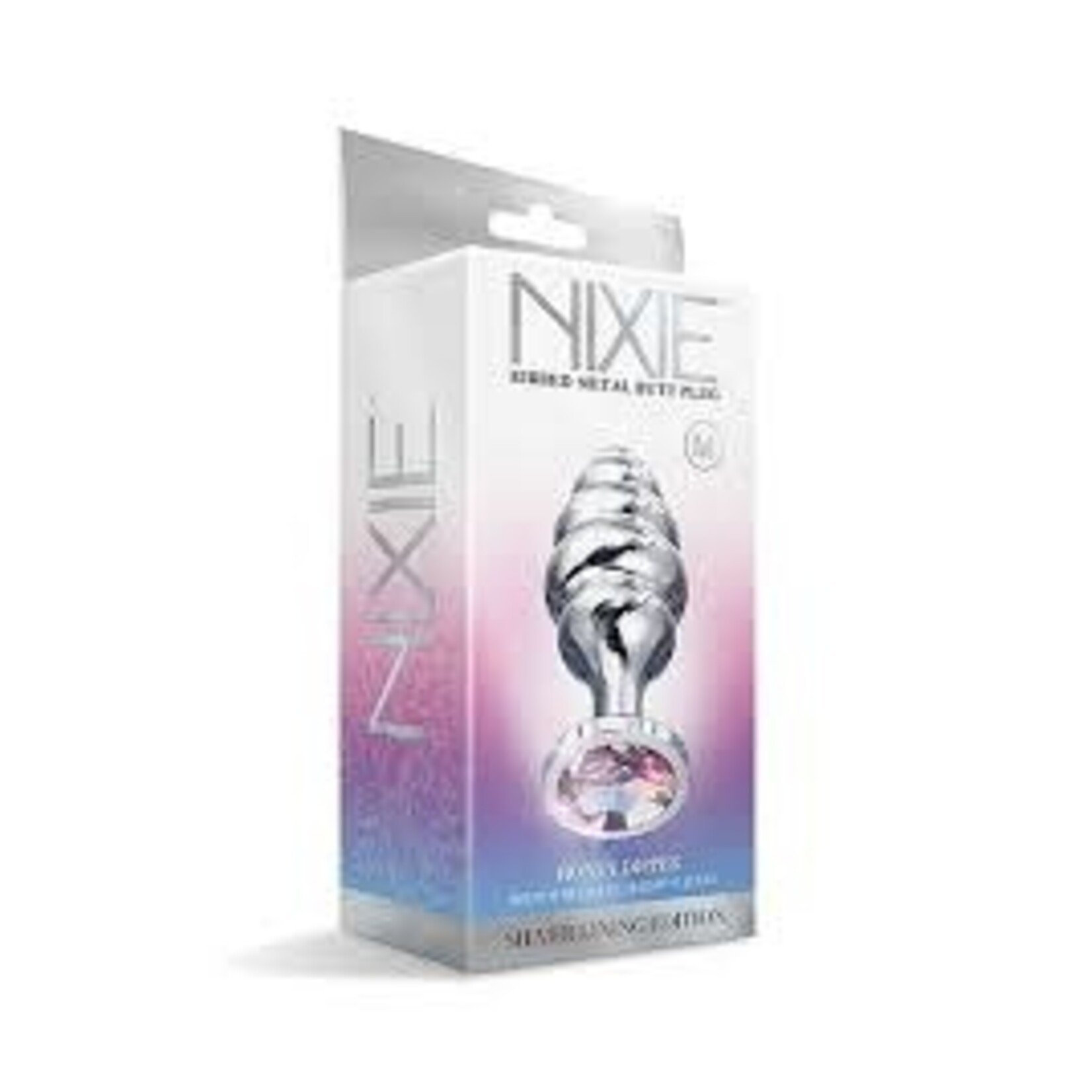 nixie Nixie Honey Dipper Ribbed Metalic Butt Plug With Rainbow Jewel Medium
