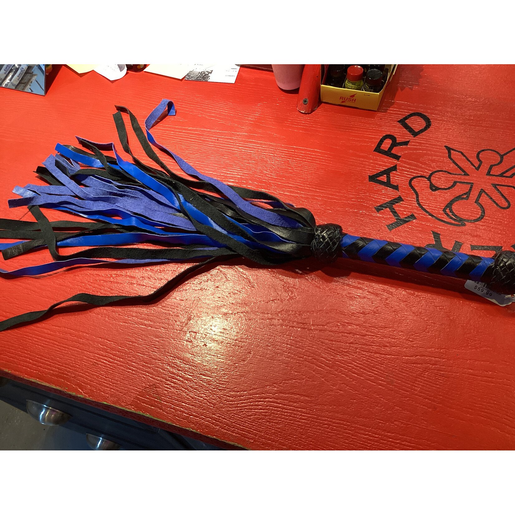MS Leather 27" leather Flogger Blue/Blk