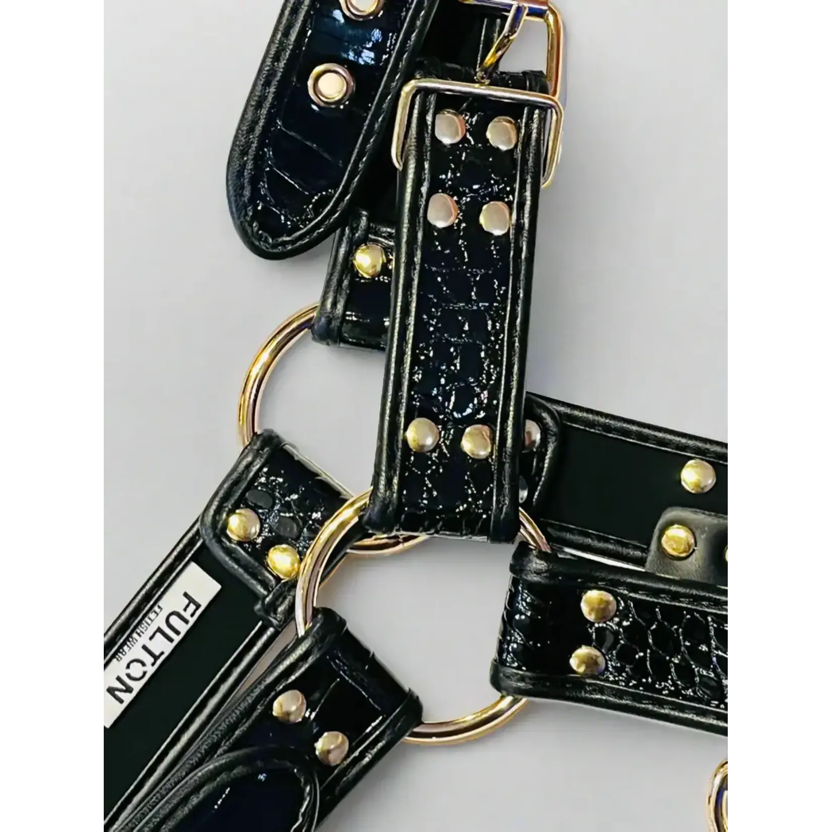 Folton Fetish Wear FFW - Onyx Noir Luxe Mens Crocodile Bulldog Chest Harness