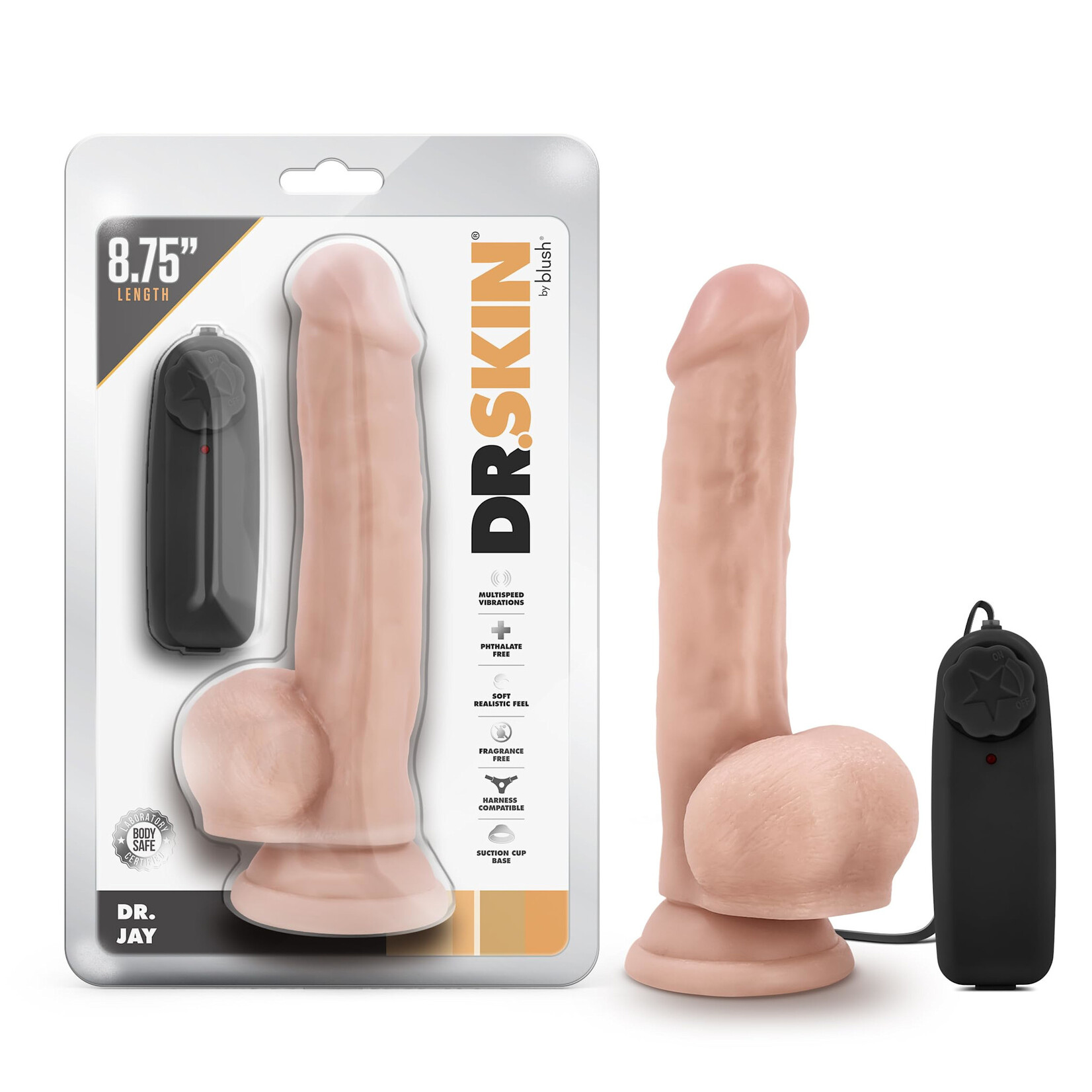 Blush Novelties Dr. Skin - Dr. Jay - 8.75 Inch Vibrating Cock With Suction Cup - Vanilla
