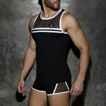 Addicted Addicted - Mesh-Striped Tank Top- White