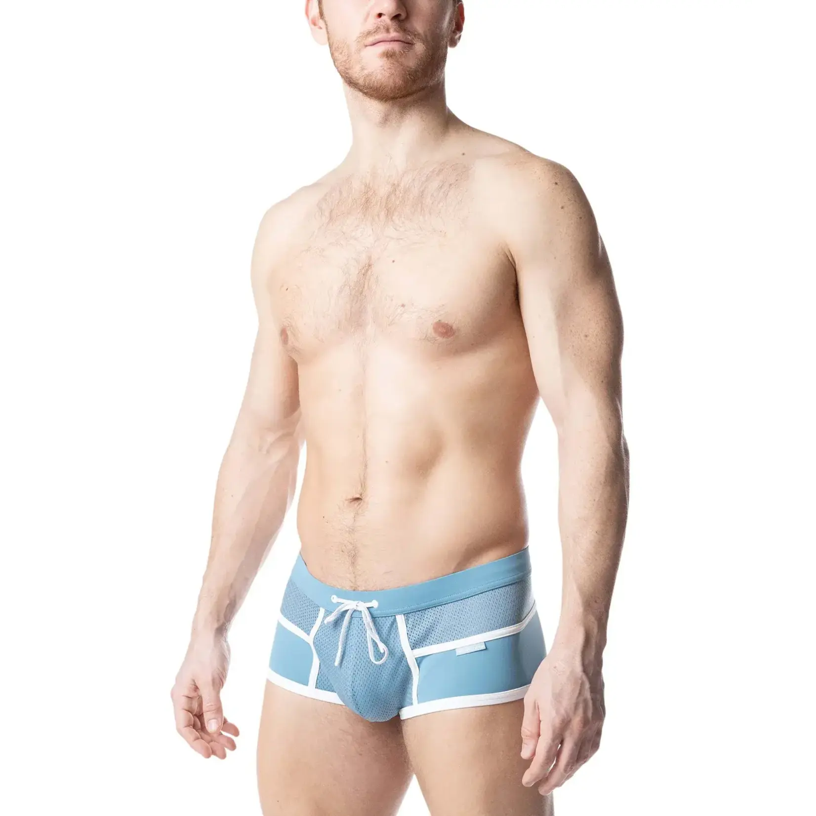 Nasty Pig Nasty Pig - Overlay Square Cut Swim Trunk- Light Teal/White