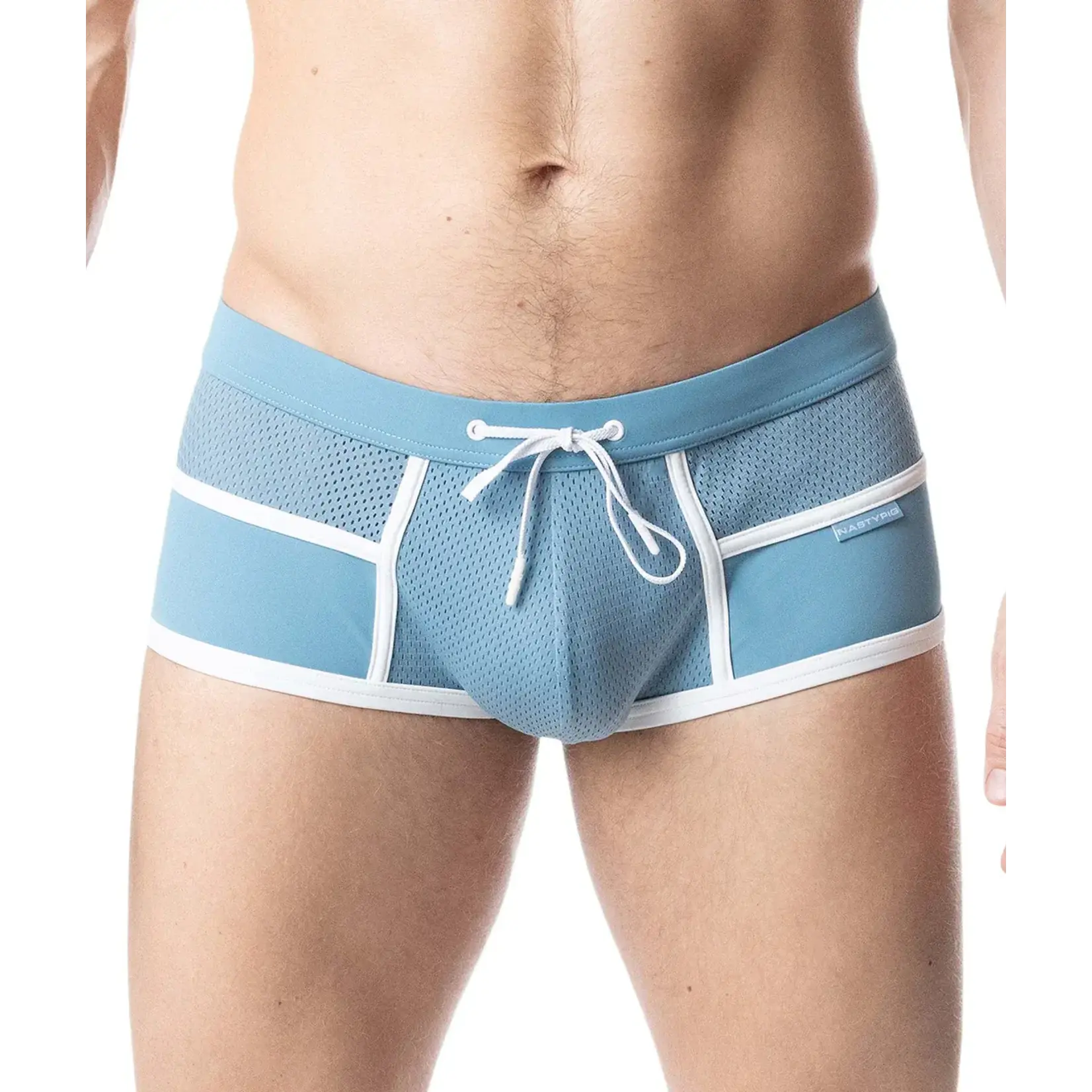 Nasty Pig Nasty Pig - Overlay Square Cut Swim Trunk- Light Teal/White