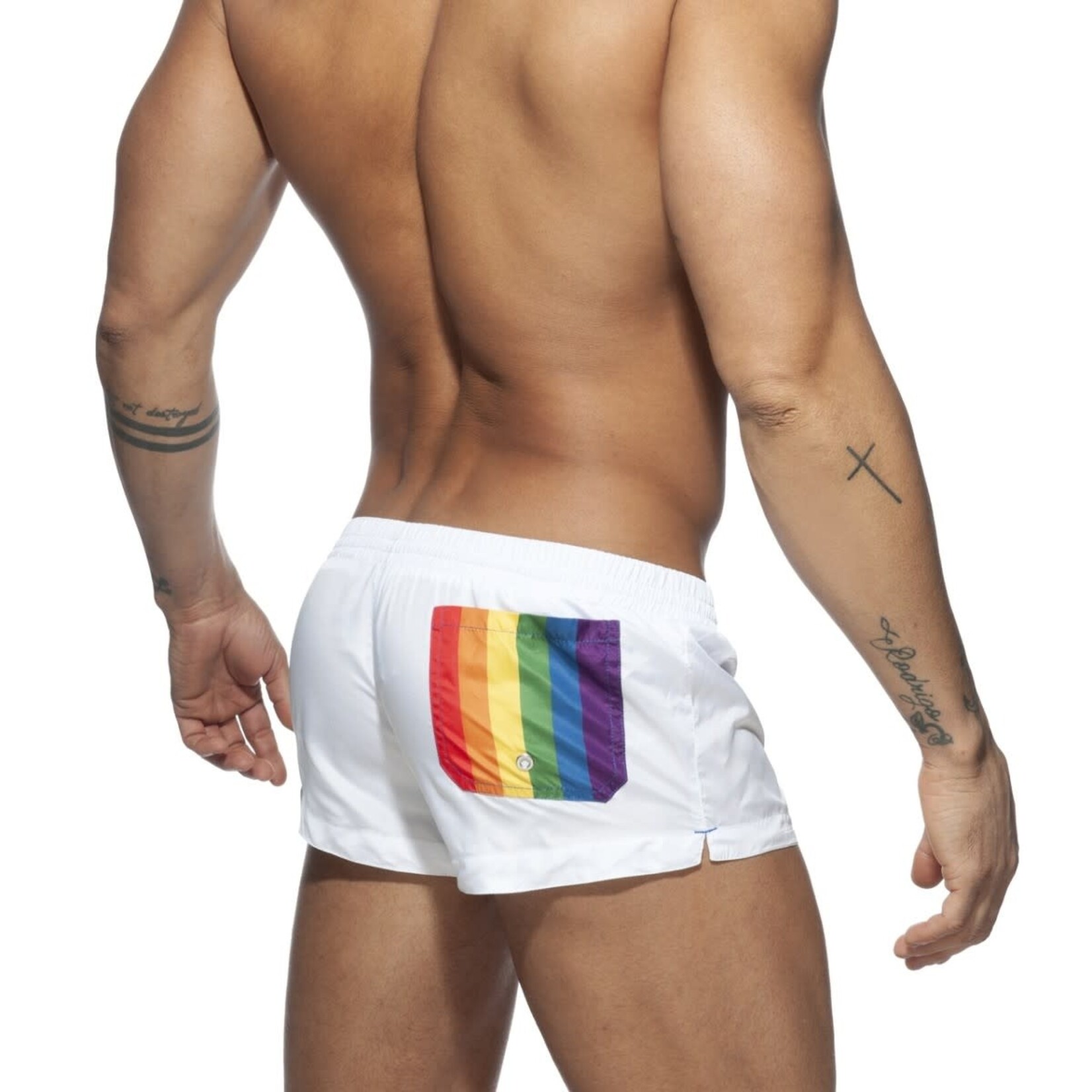 Addicted ADDICTED - Rainbow Swim Short - White