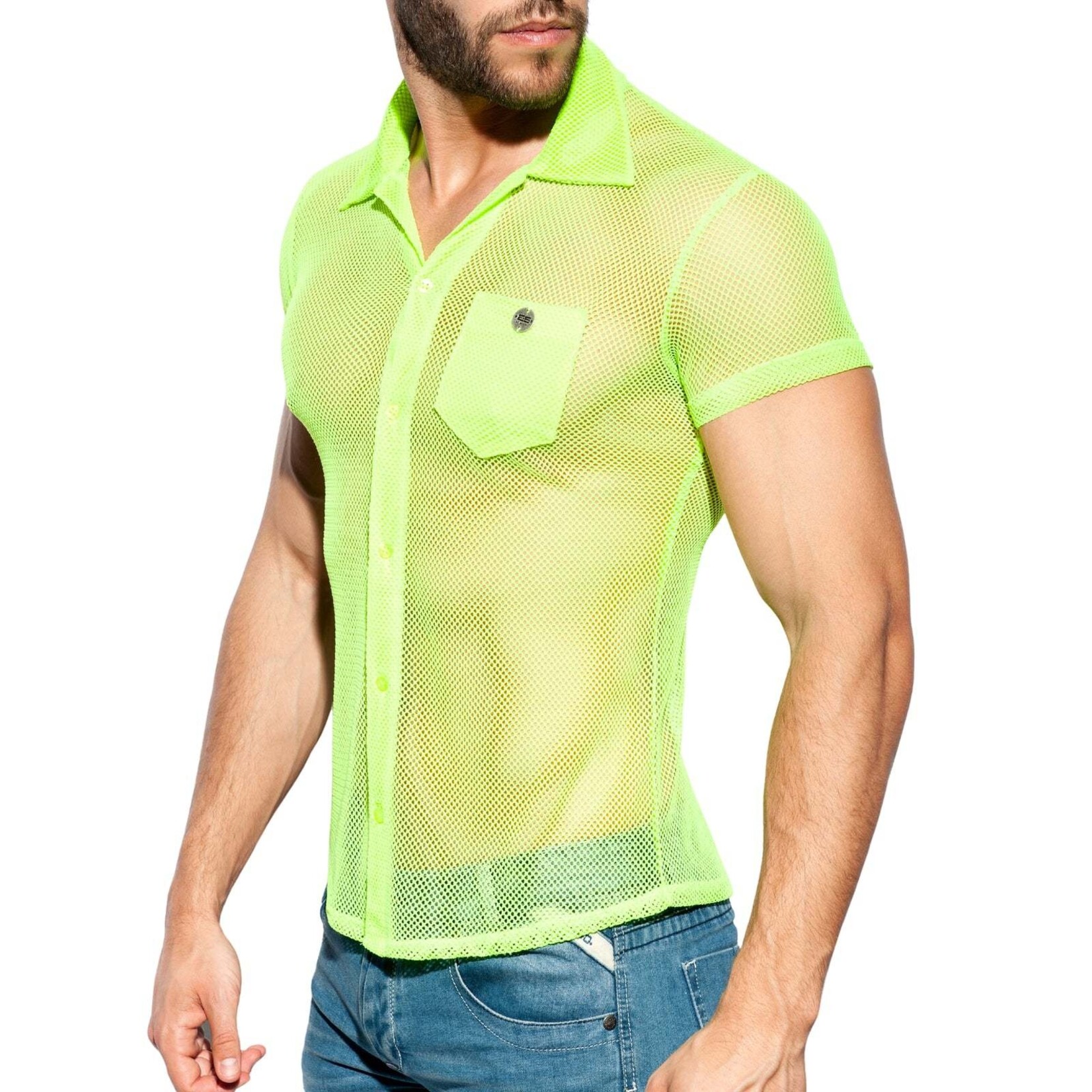Addicted ADDICTED - Mesh Short Sleeves Shirt- Lemon Green