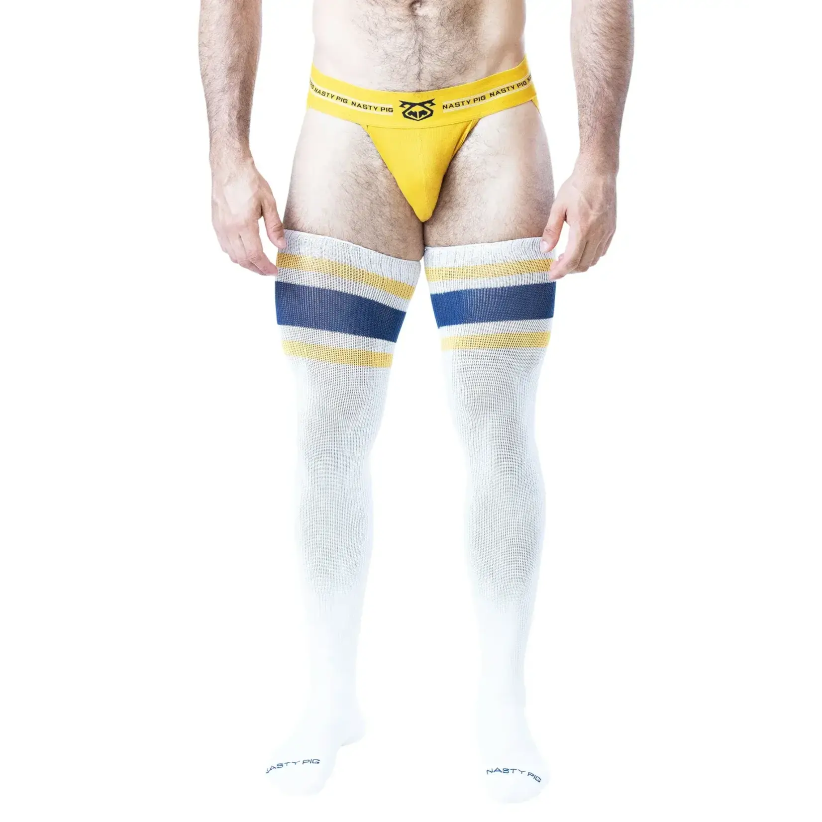 Nasty Pig Nasty Pig - Hook’d Up Thigh High Sock - White/Cadet Blue/Goldenrod