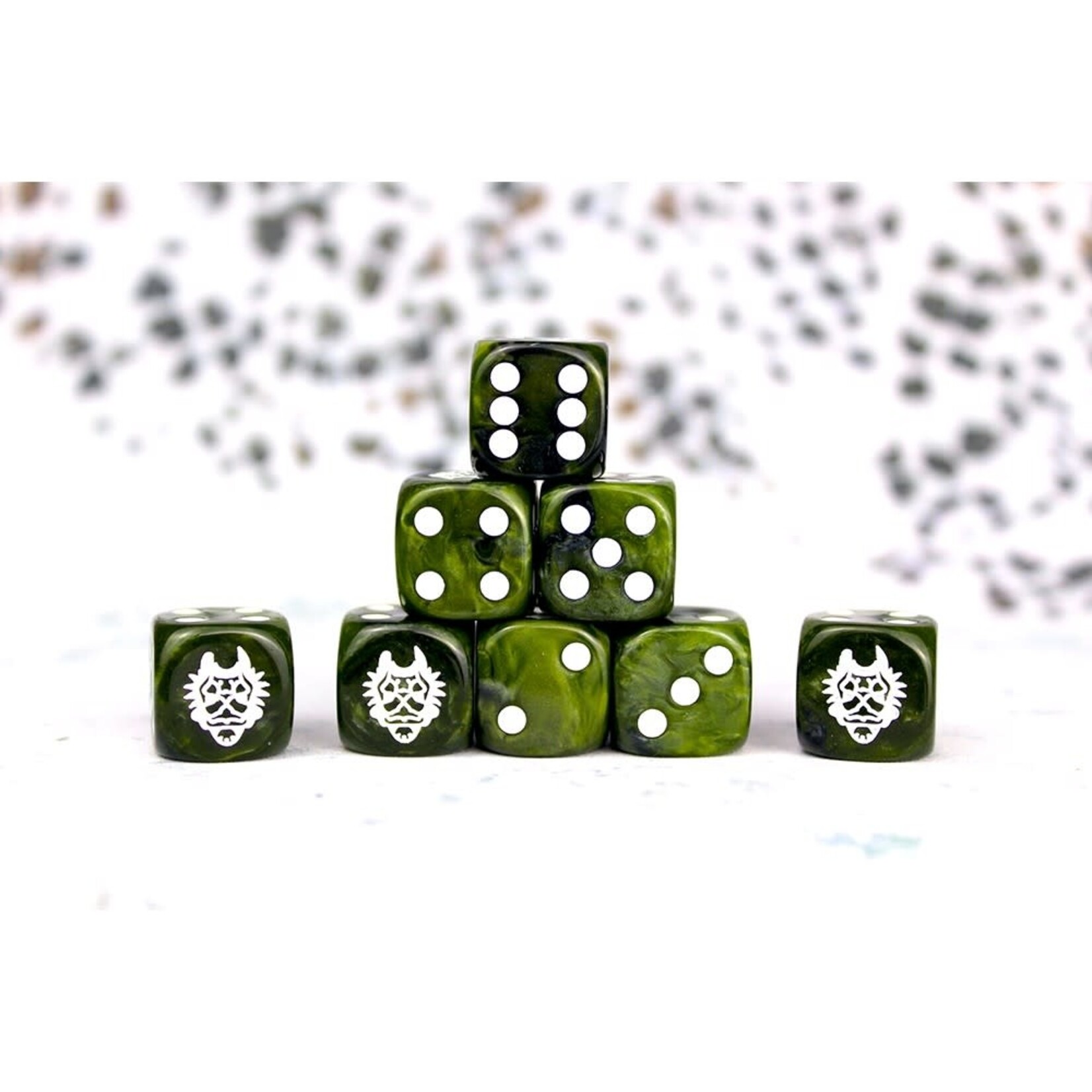 Para Bellum Games W'adrhun Faction Dice on Green Swirl