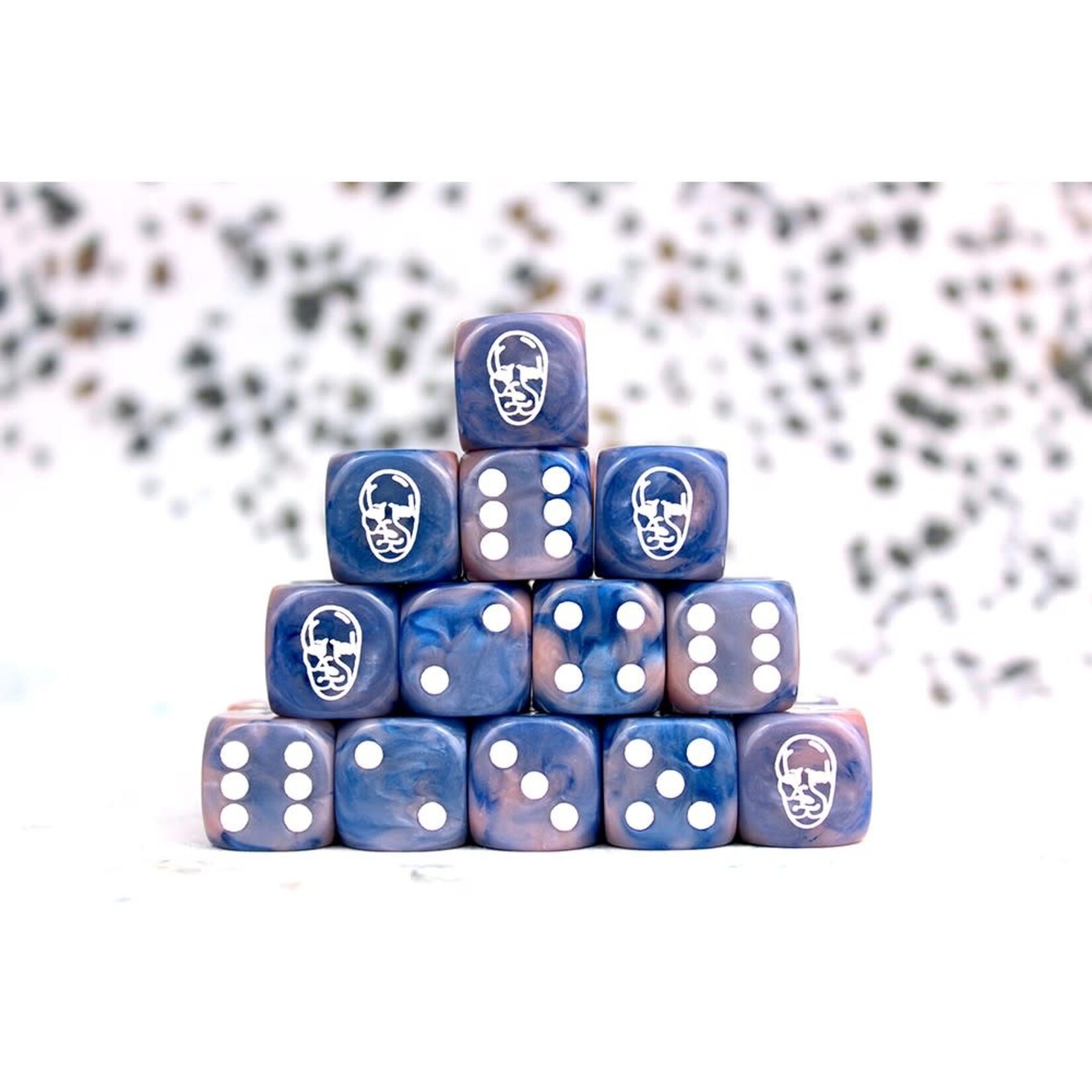 Para Bellum Games Spires Faction Dice on Dark Blue Swirl