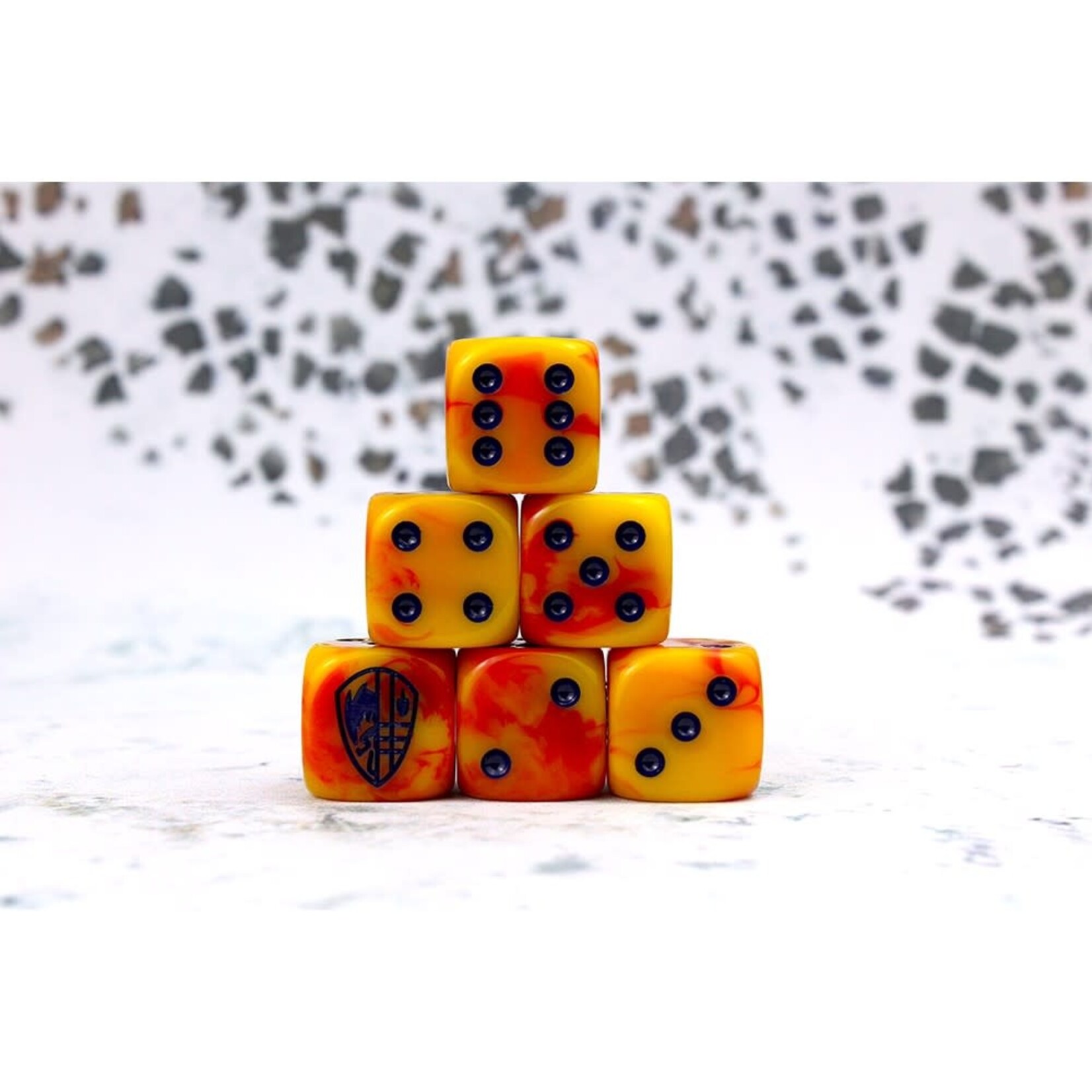 Para Bellum Games Hundred Kingdoms Faction Dice on Red Swirl