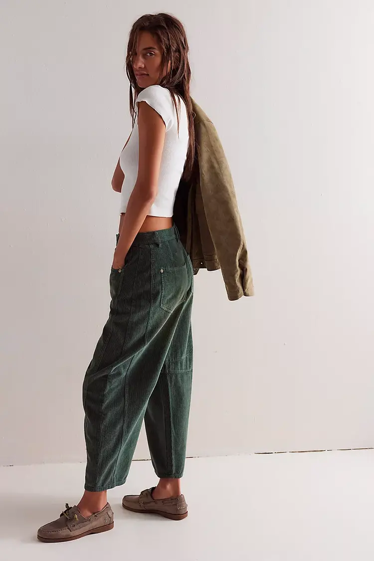 Free People Good Luck Mid-Rise Cord Barrel Jeans