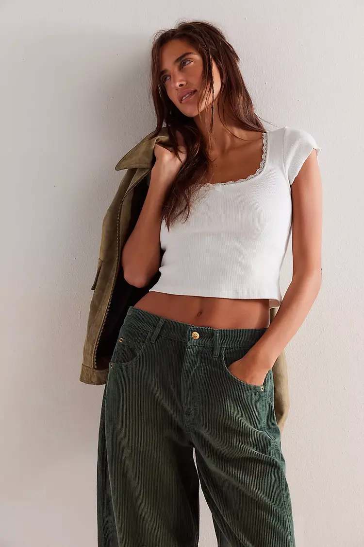 Free People Good Luck Mid-Rise Cord Barrel Jeans